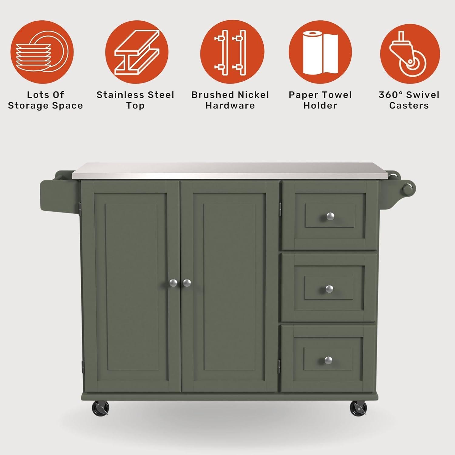 Homestyles Dolly Madison Engineered Wood Kitchen Cart in Sage Green/Nickel