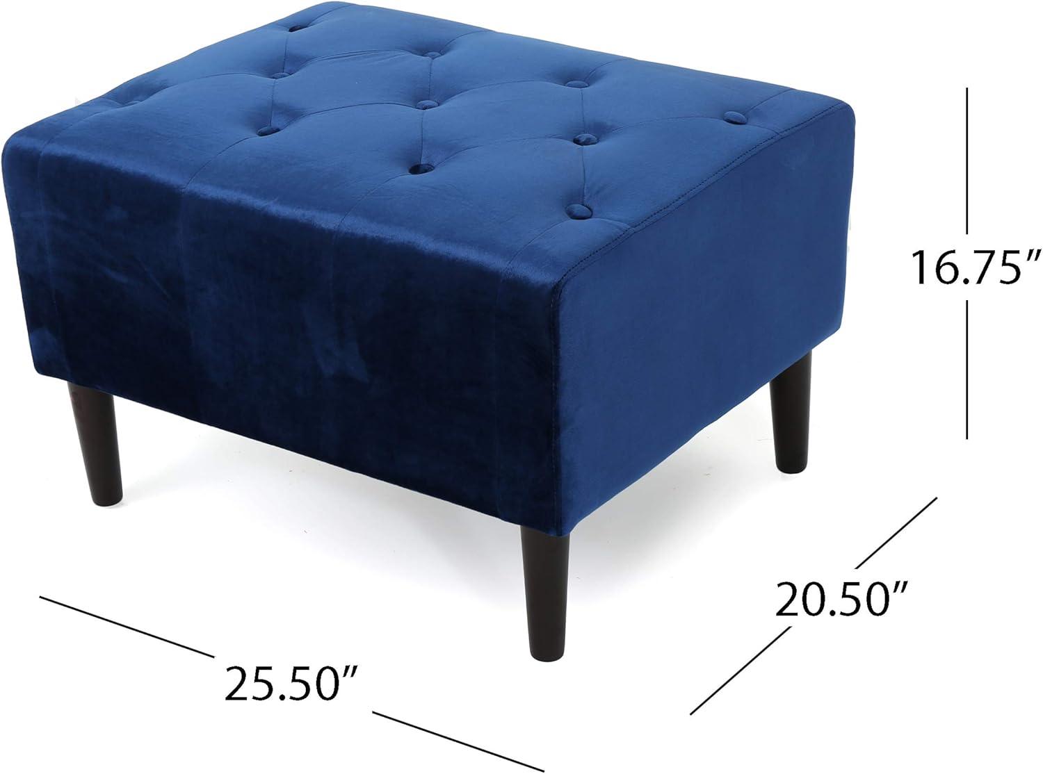 Kimiko Tufted Ottoman Navy - Christopher Knight Home: Modern Velvet Footstool, Wood Frame, Spot Clean