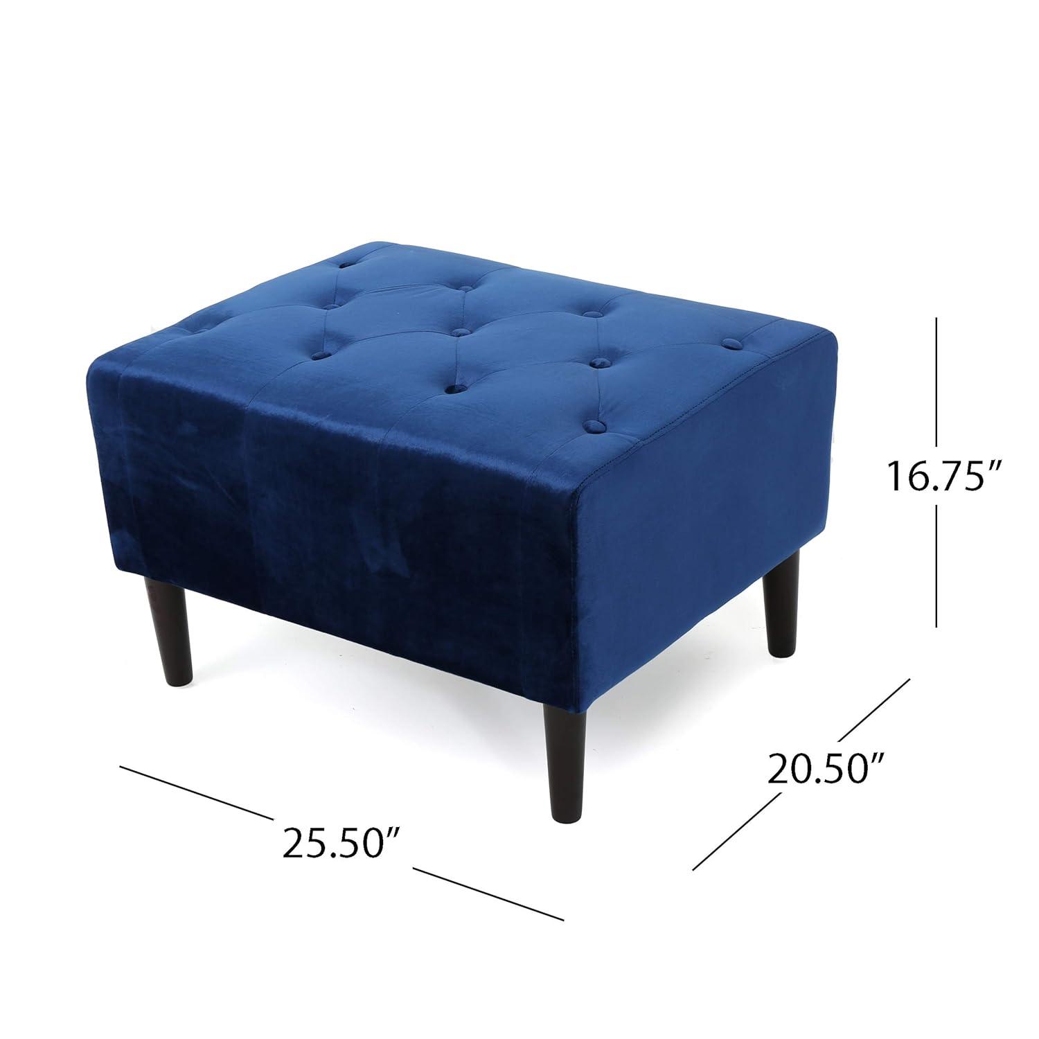 Kimiko Tufted Ottoman Navy - Christopher Knight Home: Modern Velvet Footstool, Wood Frame, Spot Clean