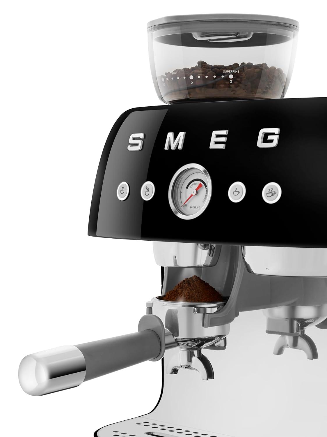 SMEG Black Semi-Automatic Coffee and Espresso Machine with Milk Frother