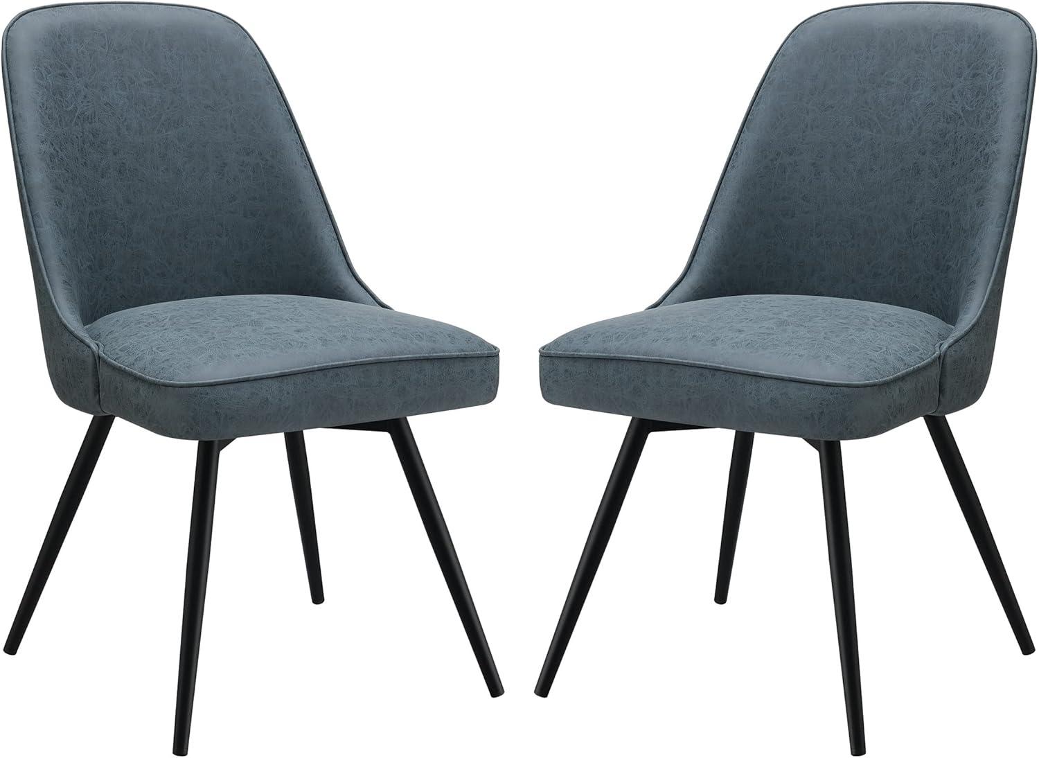 Penton Swivel Chair 2-Pack in Navy Faux Leather with Black Legs