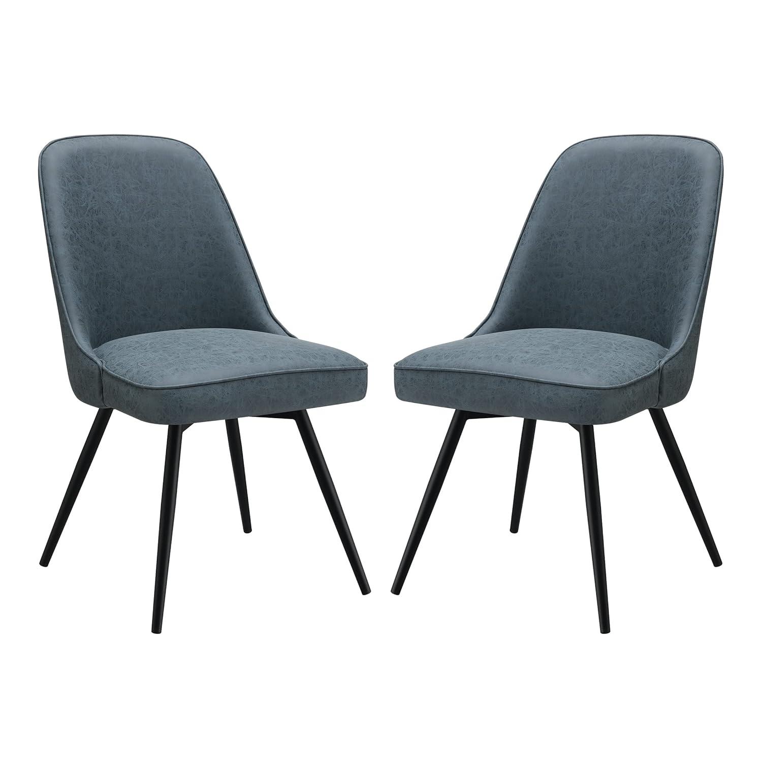 Penton Swivel Chair 2-Pack in Navy Faux Leather with Black Legs