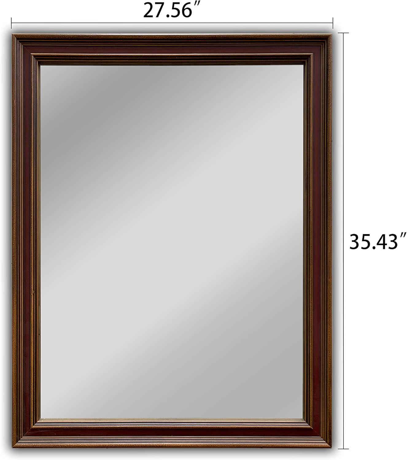 RADIANCE goods Vertical Hanging Wood Black/Golden Finish Rectangle Framed Wall Mirror 35" Height