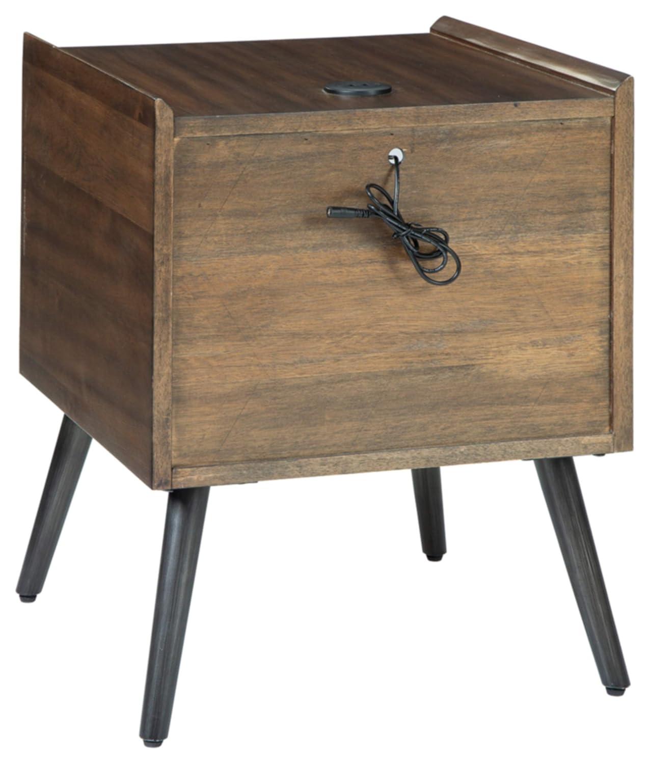 Signature Design by Ashley Calmoni Mid-Century Square End Table with 2 USB Charging Ports, Brown