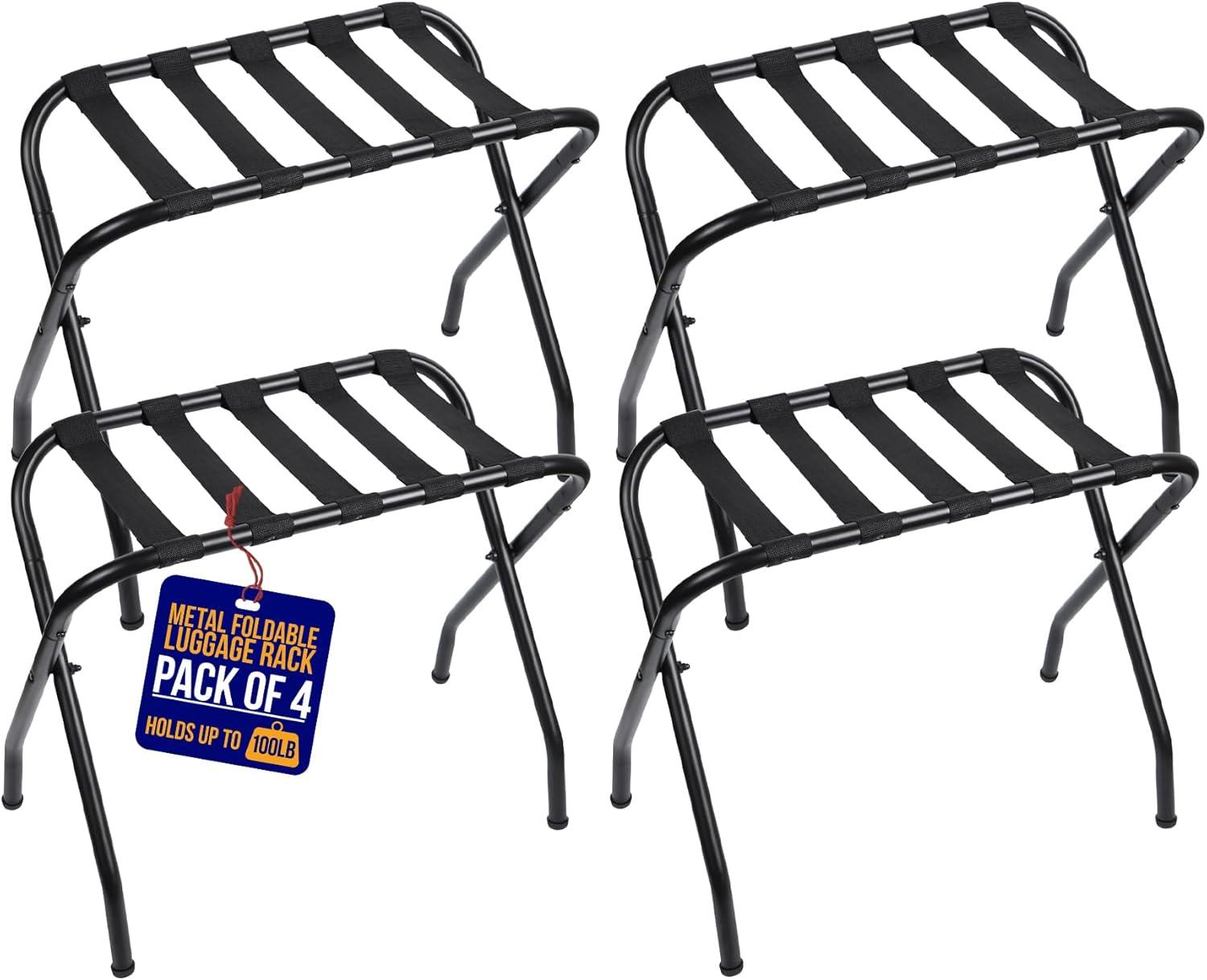 LifeMaster Metal Foldable Luggage Racks for Bedroom - Black - Pack of 4