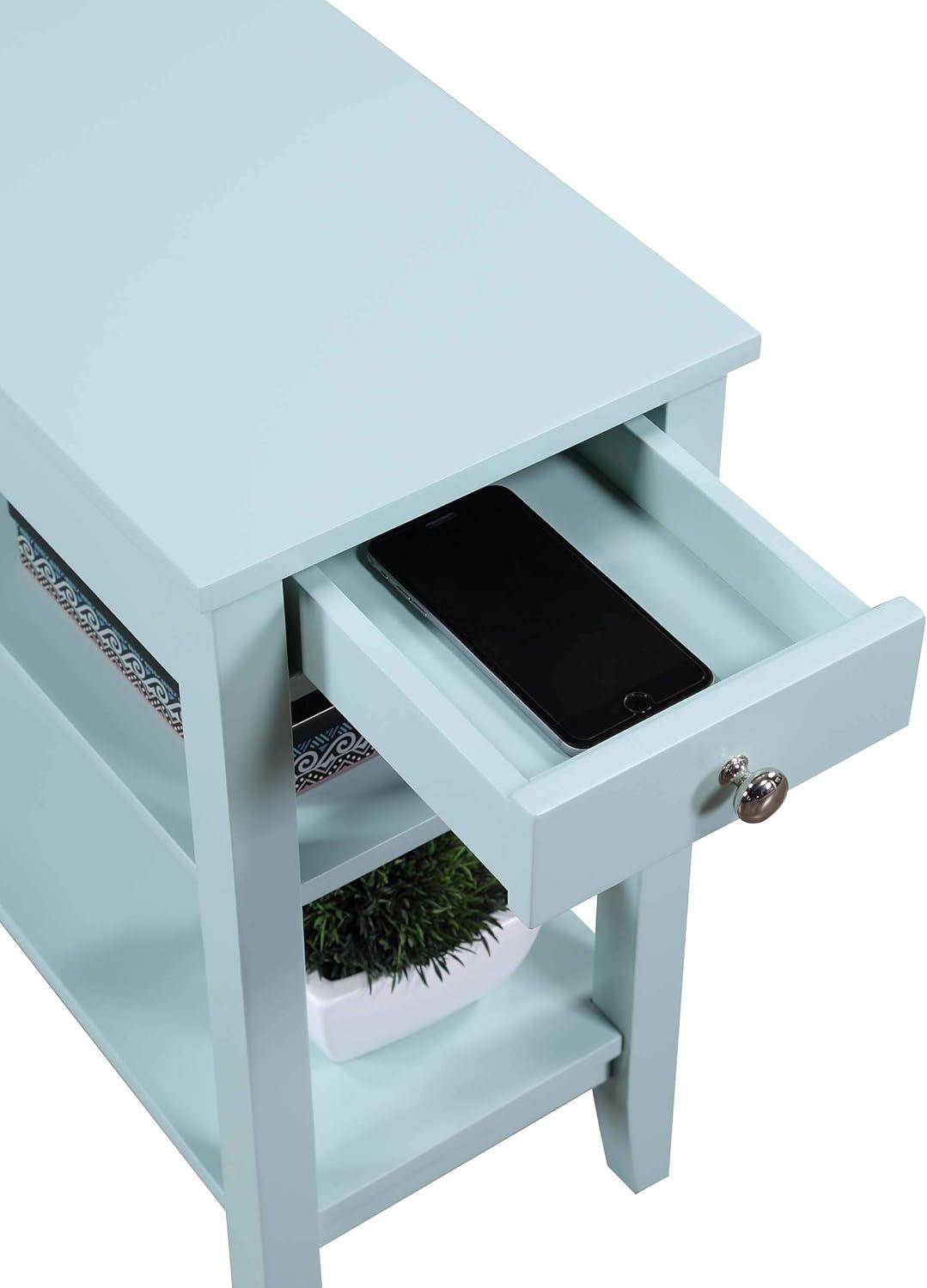 Convenience Concepts American Heritage 1 Drawer Chairside End Table with Shelves, Sea Foam Blue