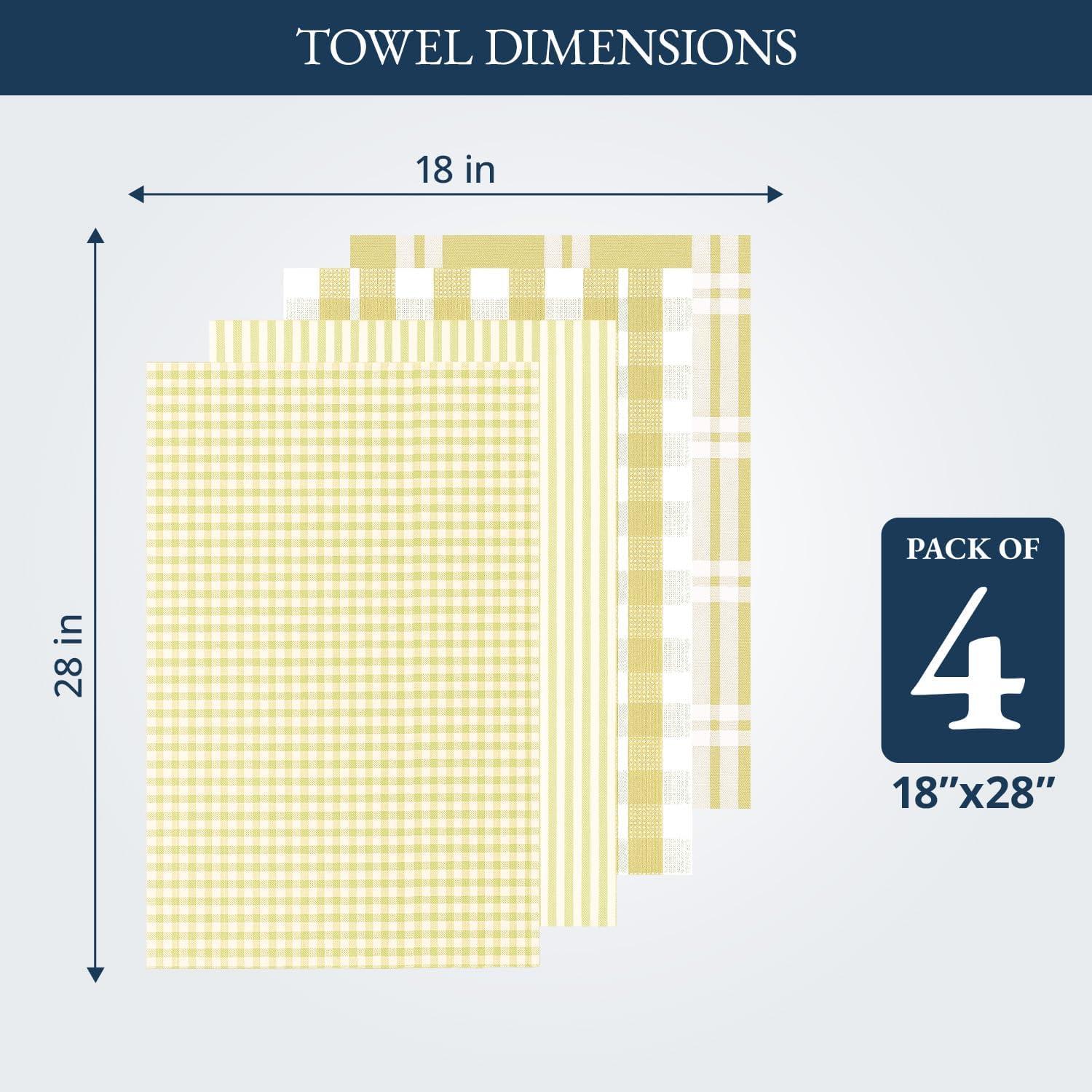 KAF Home Madison Set of 4 Absorbent, Durable and Soft Kitchen Towels | 18" x 28"  - Sunshine
