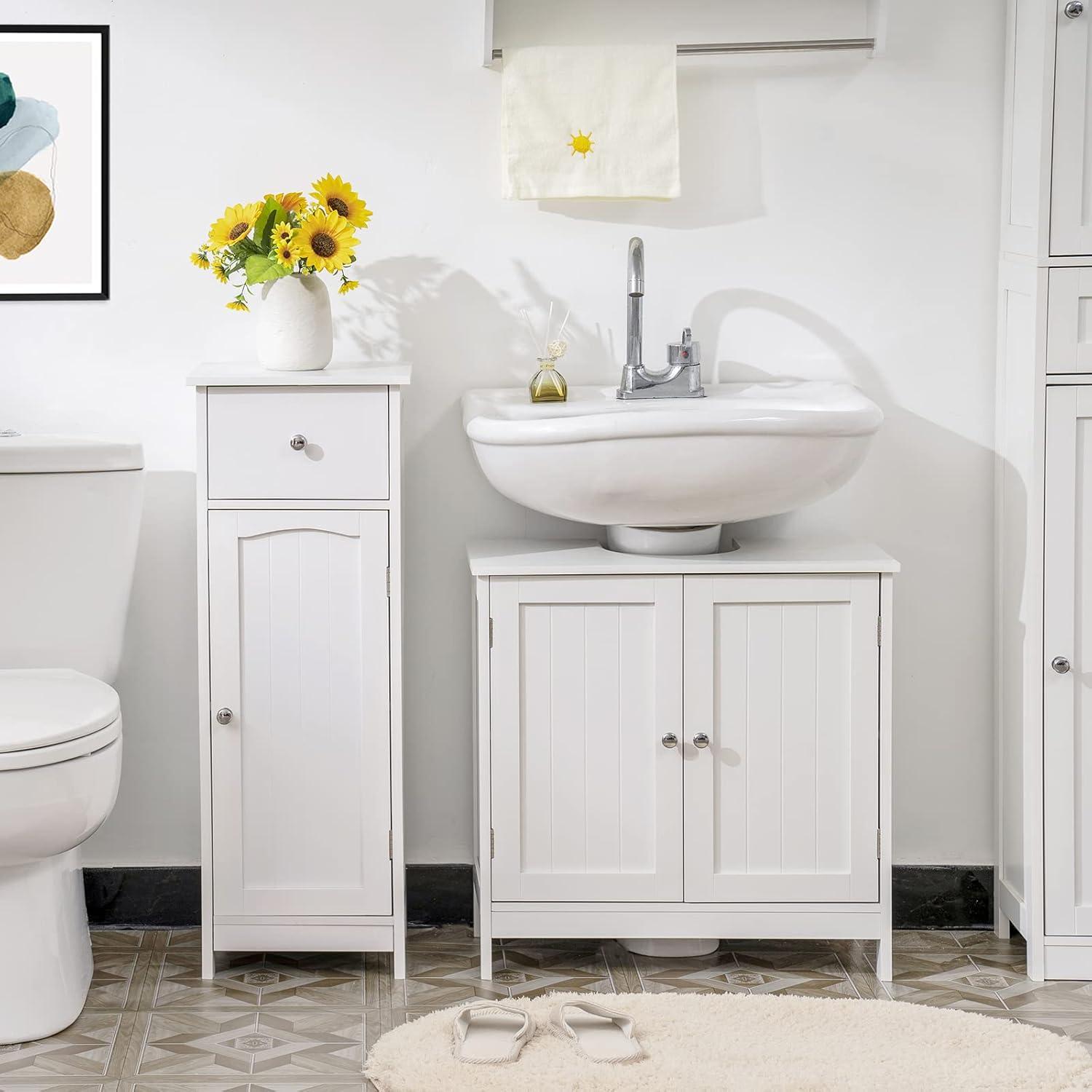 FCH Pedestal Sink, Storage Cabinets with Two Doors and Adjustable Shelves Under Sink Organizer Bathroom Vanity Storage White