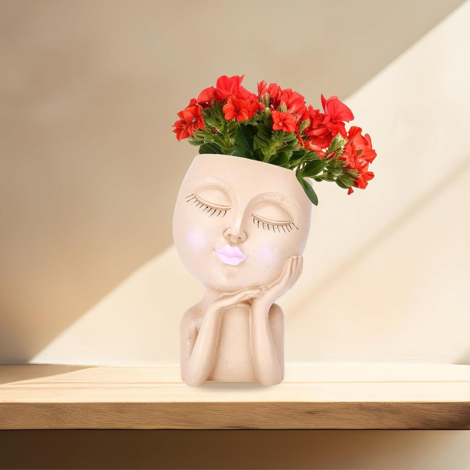 Noa Store Face Planters Pots Head - Beige