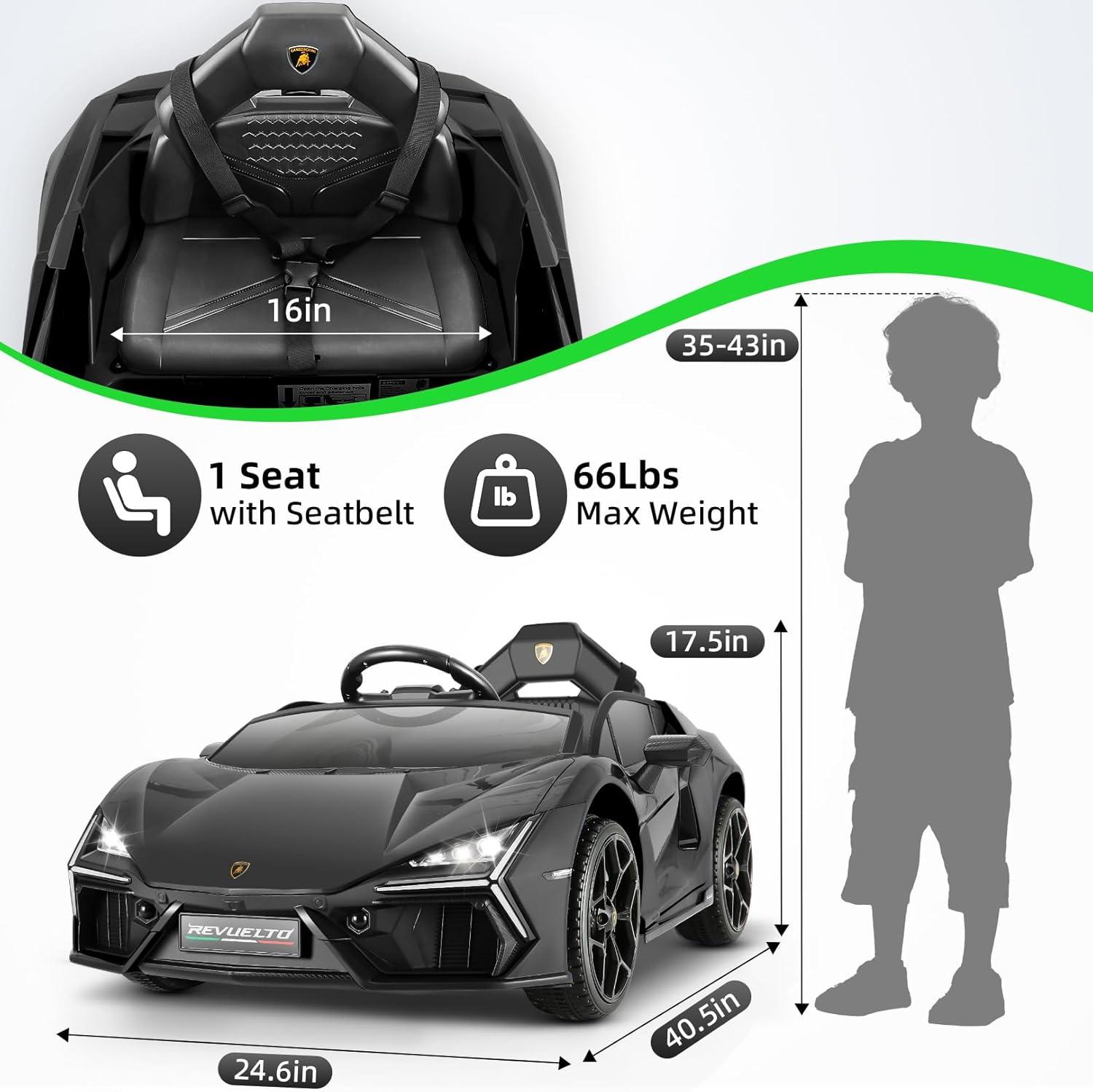 12V Kids Ride On Car, Licensed Lamborghini Revuelto Electric Car For Kids