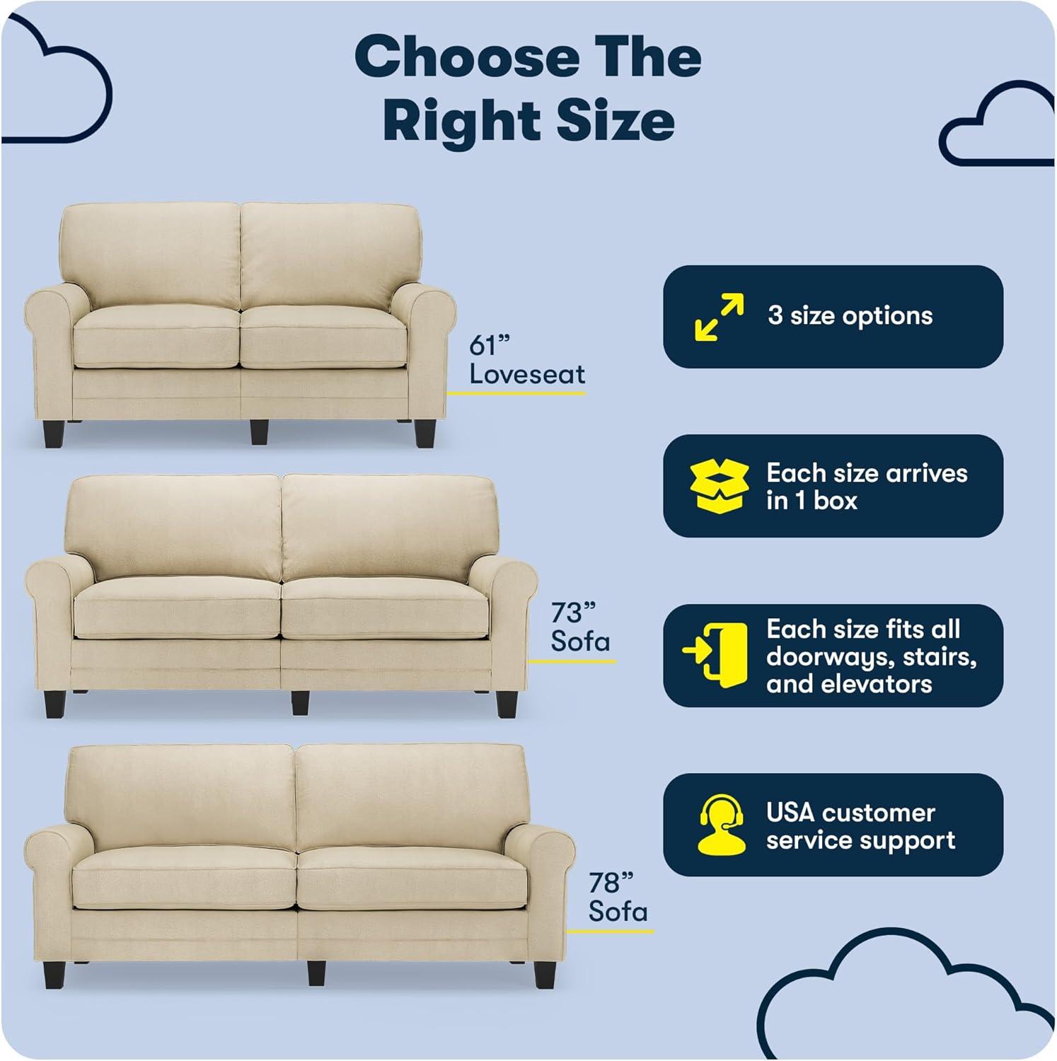 Serta Copenhagen 61" Rolled Arm Sofa, Easy Care Fabric, Soft Pillow Back, Pocket Coil Seat Cushions