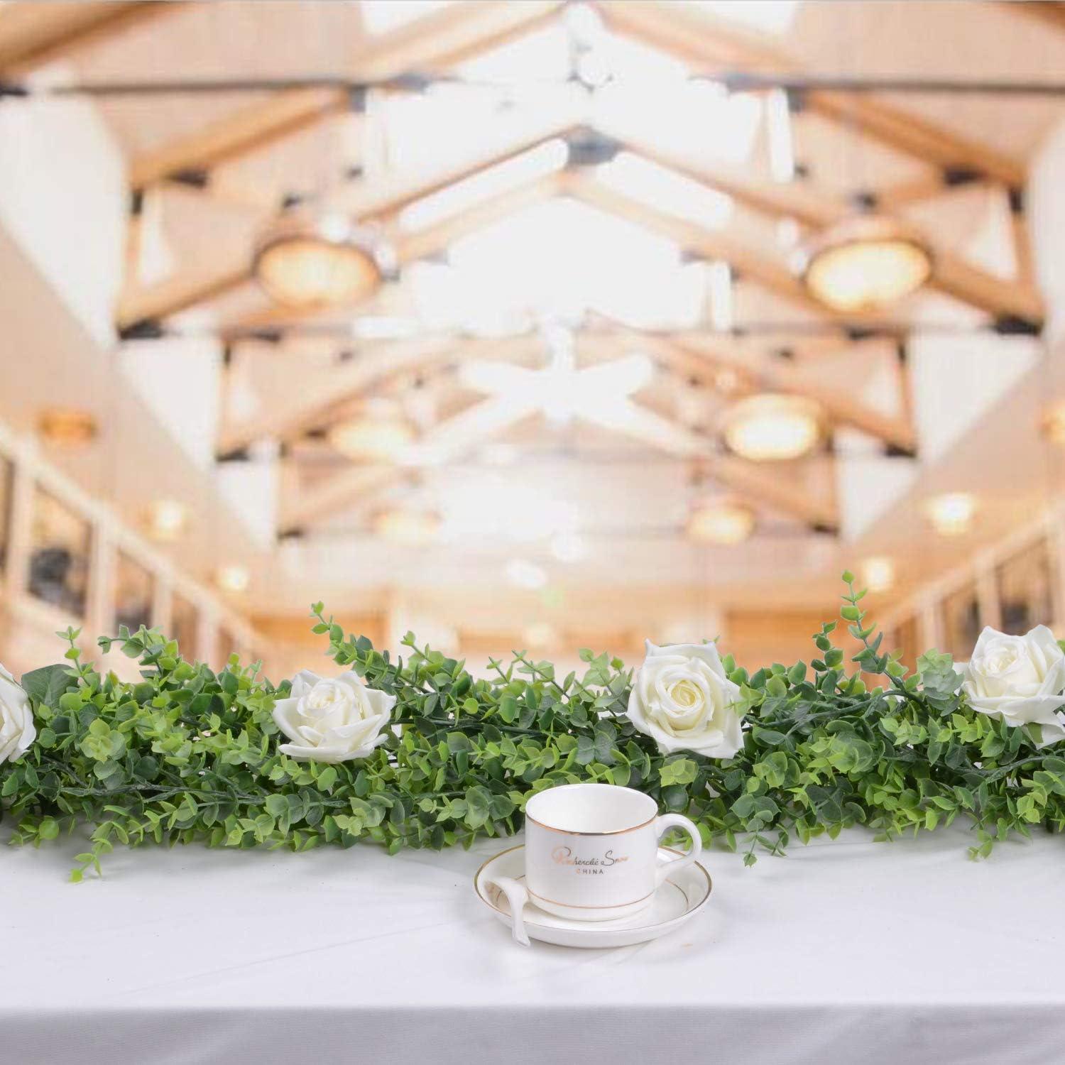 NOGIS 2 Pack Artificial Eucalyptus Garland Fake Vines Faux Eucalyptus Garland Hanging Leaves Greenery 6 Feet/Strand for Wedding Backdrop Arch Wall Table Party Indoor Outdoor Festival Decor