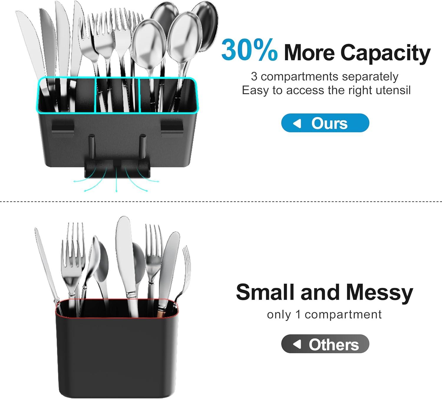 iSPECLE Dish Drying Rack with Drainboard - Dish Racks for Kitchen Counter, Rust-Resistant Compact Dish Drainer with Utensil Holder, Drain Spout and High Feet on Drip Tray, Black