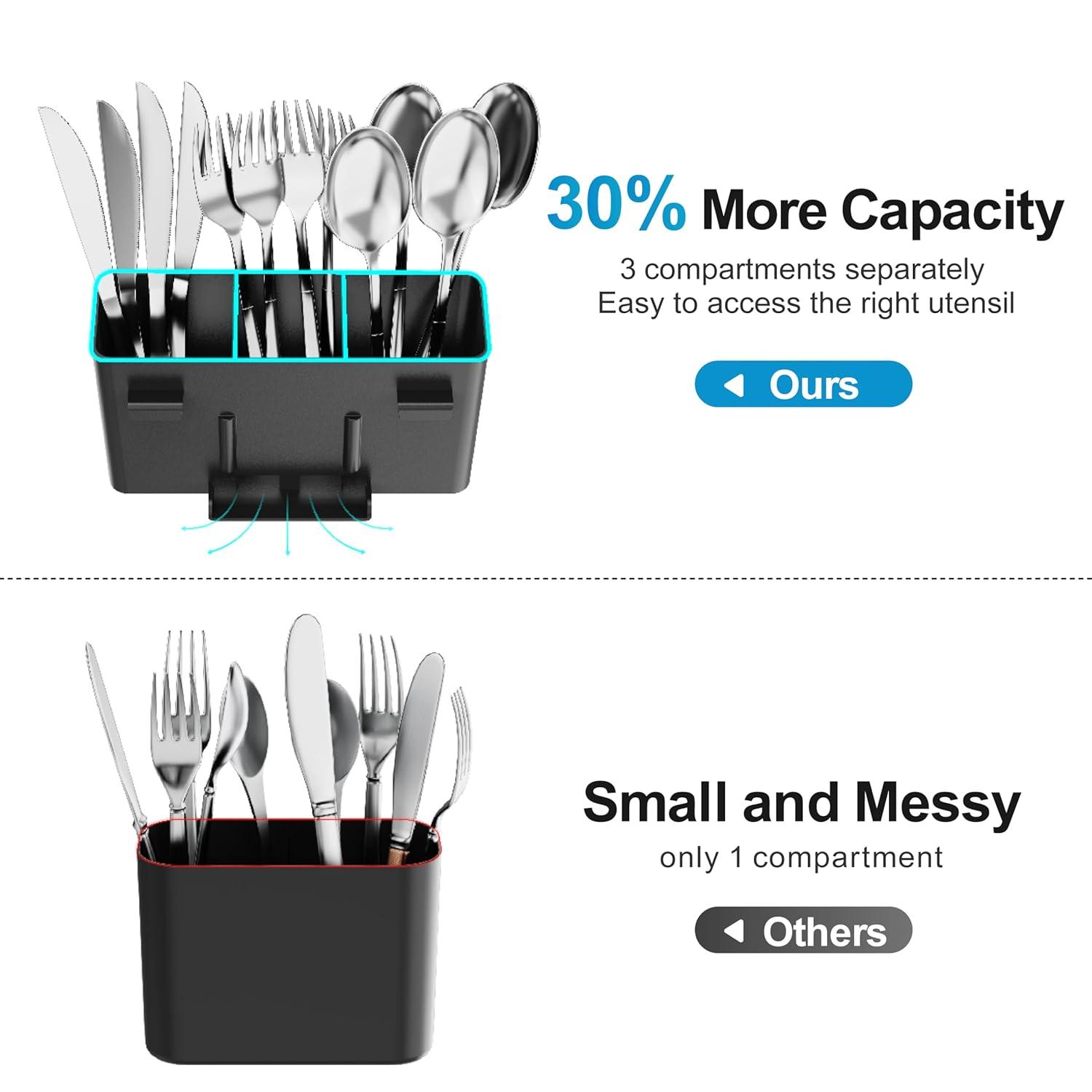 iSPECLE Dish Drying Rack with Drainboard - Dish Racks for Kitchen Counter, Rust-Resistant Compact Dish Drainer with Utensil Holder, Drain Spout and High Feet on Drip Tray, Black