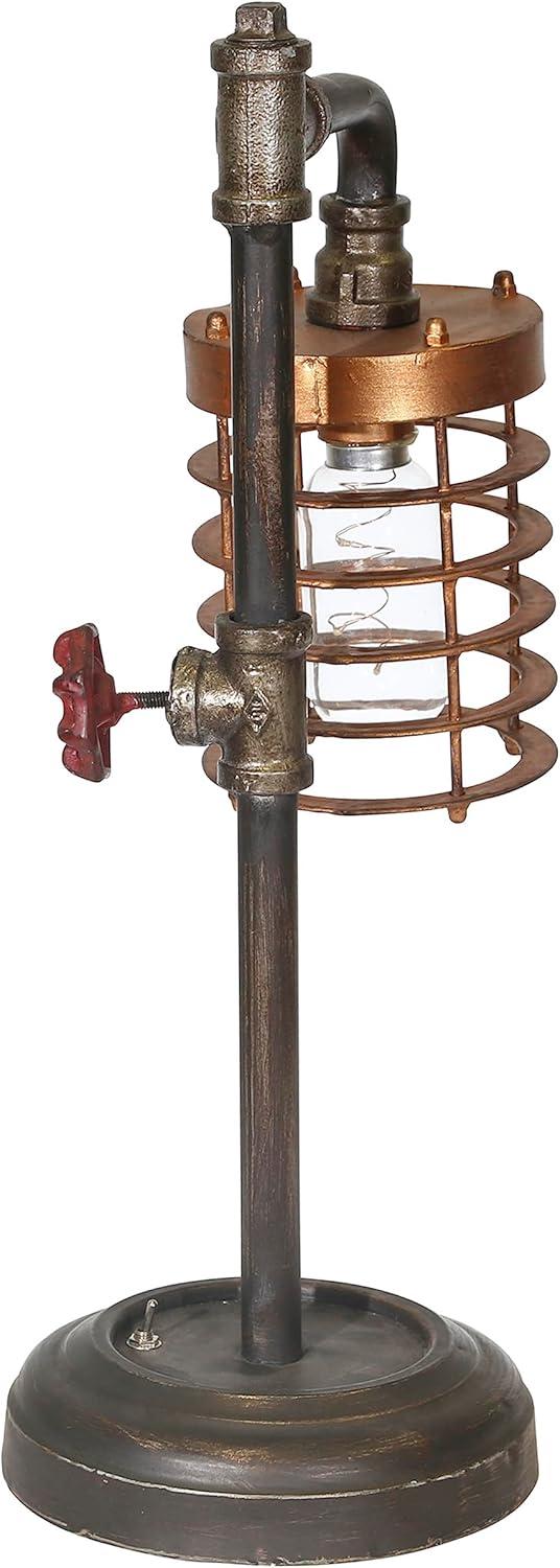 Sagebrook Home Industrial Style Metal Pipe Table Lamp, Bulb Included, Battery Operated, Black and Copper, 17.75"H