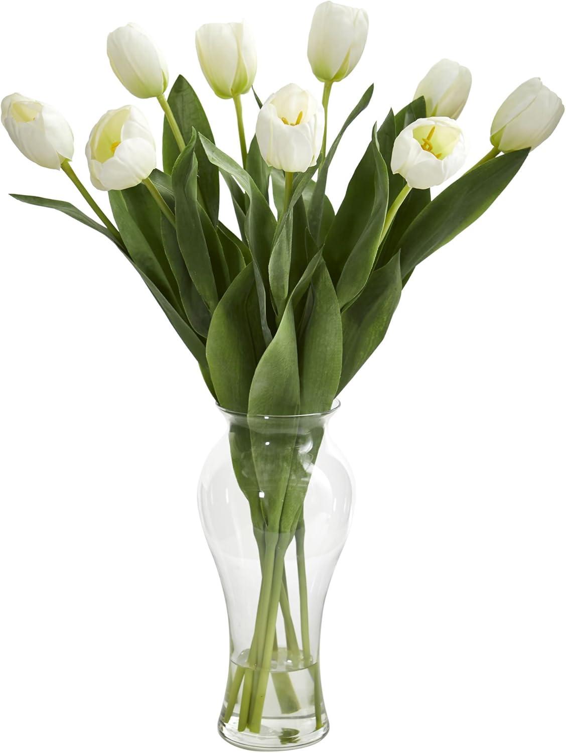 White Tulip Artificial Arrangement in Clear Vase