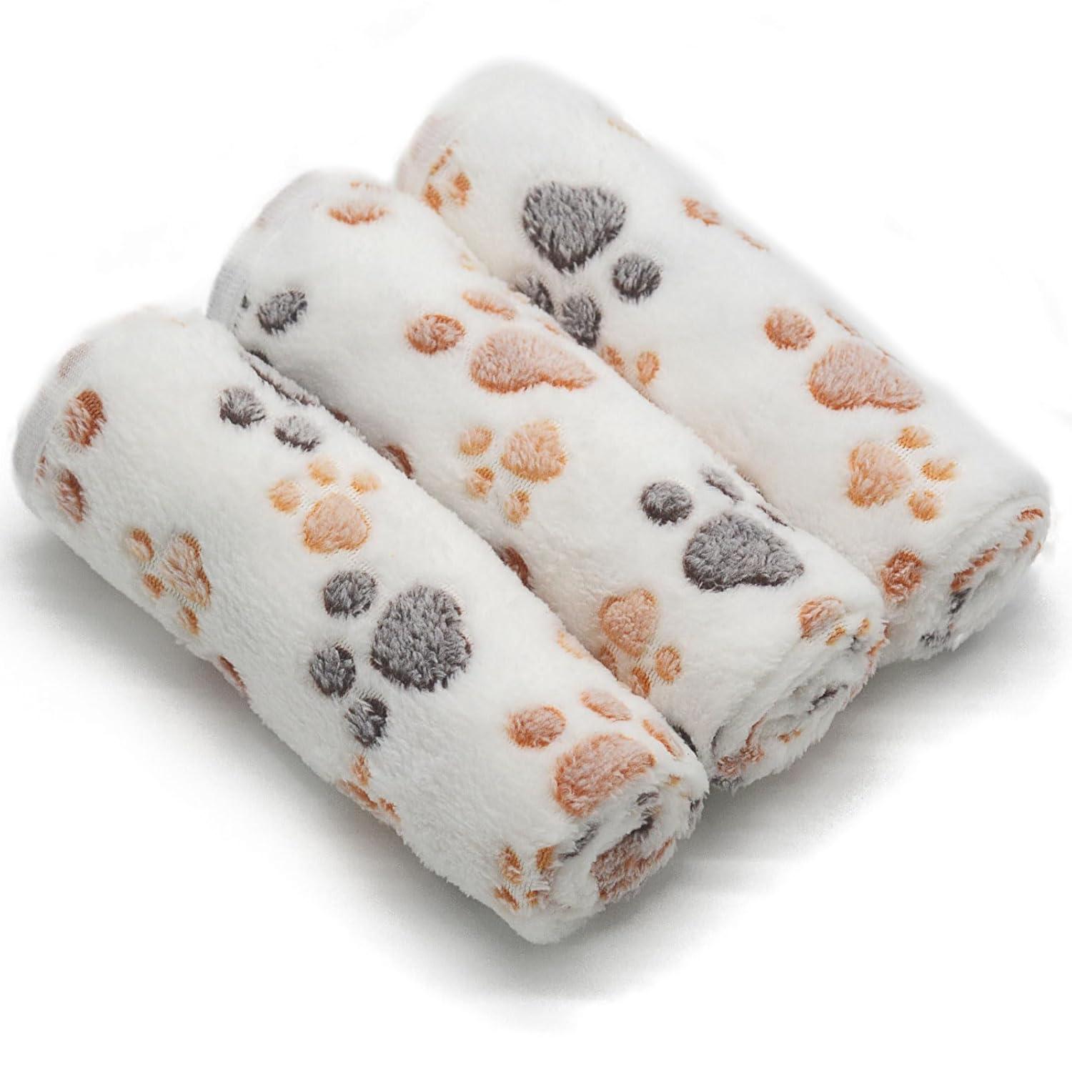 1 Pack 3 Puppy Dog Blankets Super Soft Warm Sleep Mat Fluffy Premium Fleece Pet Blanket Flannel Throw for Dog Puppy Cat - White Paw Print Medium(29"x20")