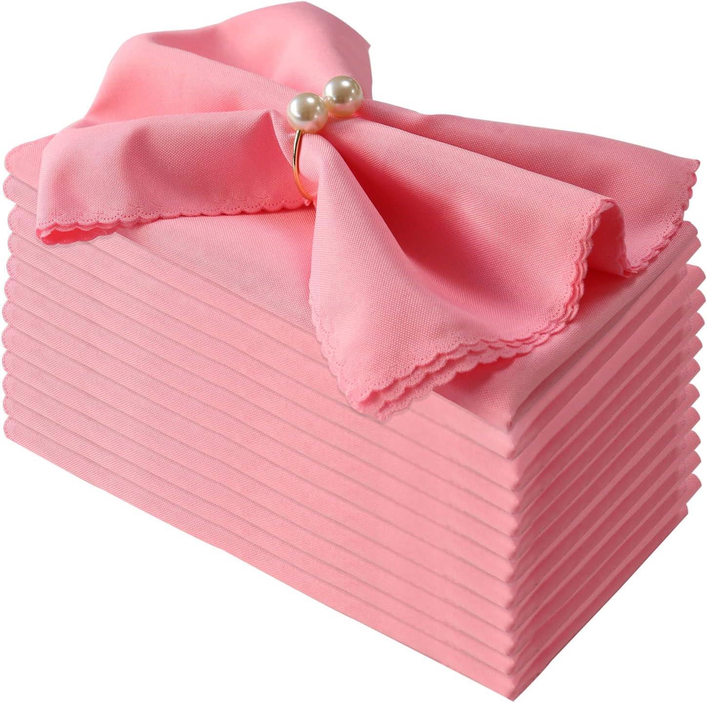 Pink Polyester Square Cloth Napkins Set of 12