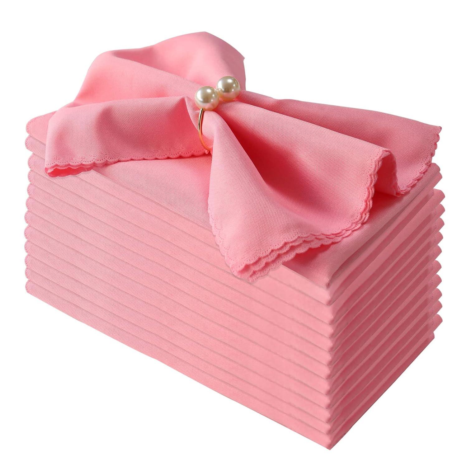 Premium Pink Polyester Cloth Napkins Set of 12 | Washable & Reusable | Valentine's Day, Easter, Christmas Decor | 18.8 x 18.8 Inches