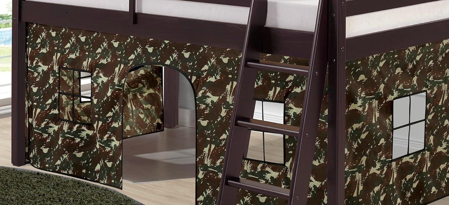 Alaterre Furniture Roxy Junior Loft - Espresso with Green Camo Bottom Tent
