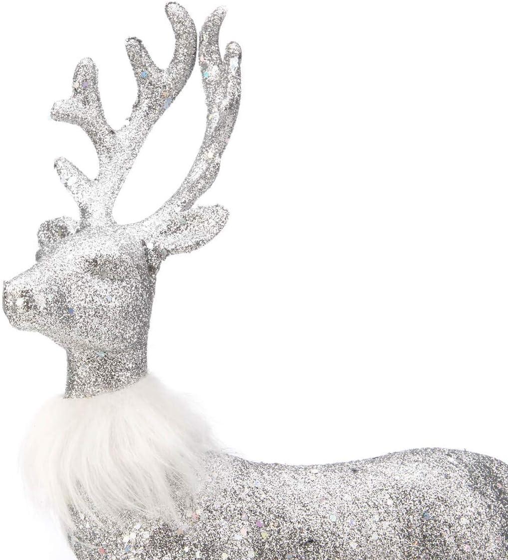 Ornativity Glitter Christmas Reindeer Figurines-  Silver - Pack of 2