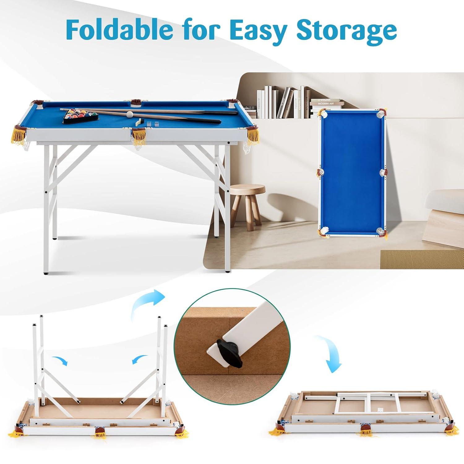 Costway 47" Folding Billiard Table Pool Game Table for Kids w/ Cues & Chalk & Brush