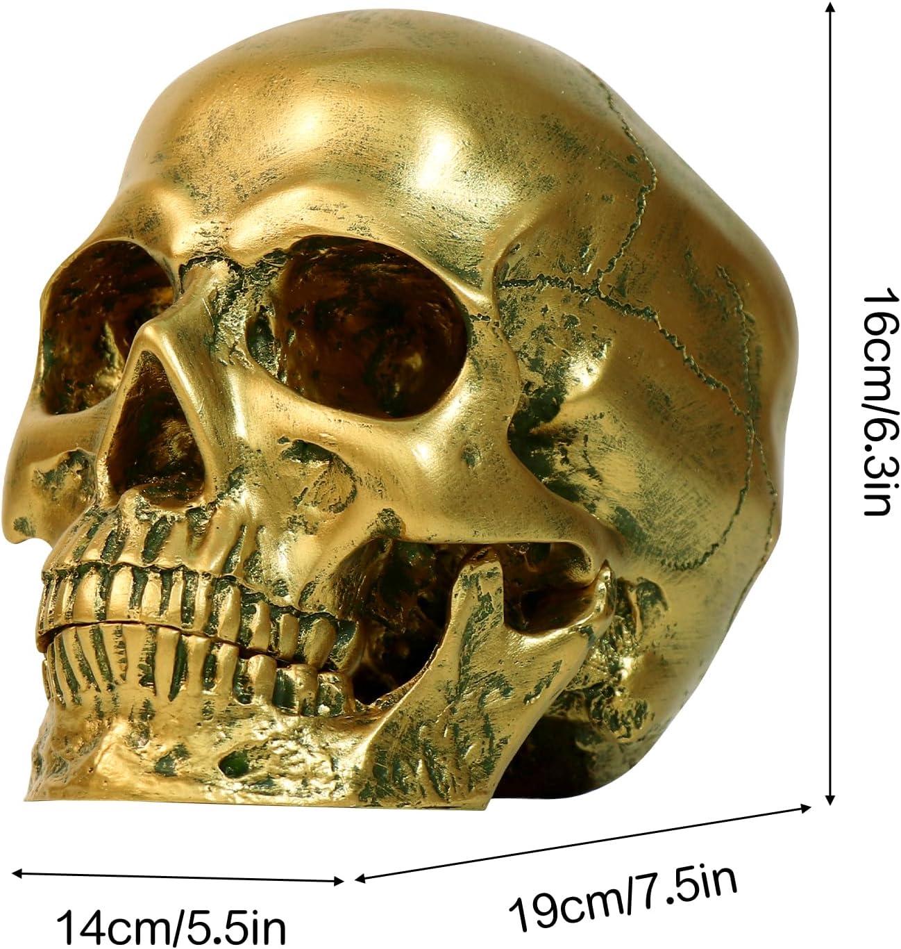 Gold Resin Life-Size Human Skull Sculpture