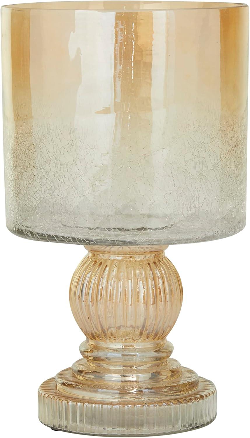 DecMode Brown Glass Handmade Turned Style Pillar Hurricane Lamp with Faux Mercury Glass Finish