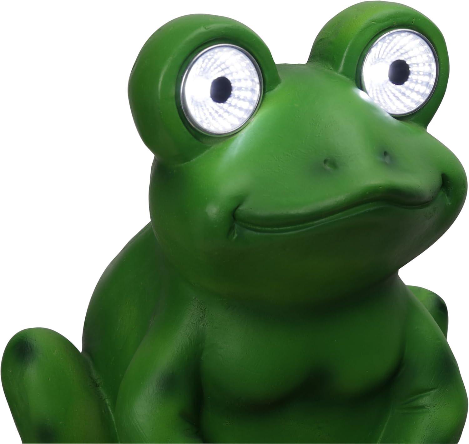 Solar Frog Sitting On Top of Mushroom Statue