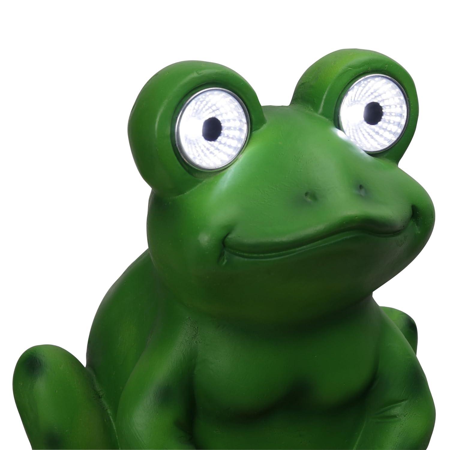 Solar Frog Sitting On Top of Mushroom Statue
