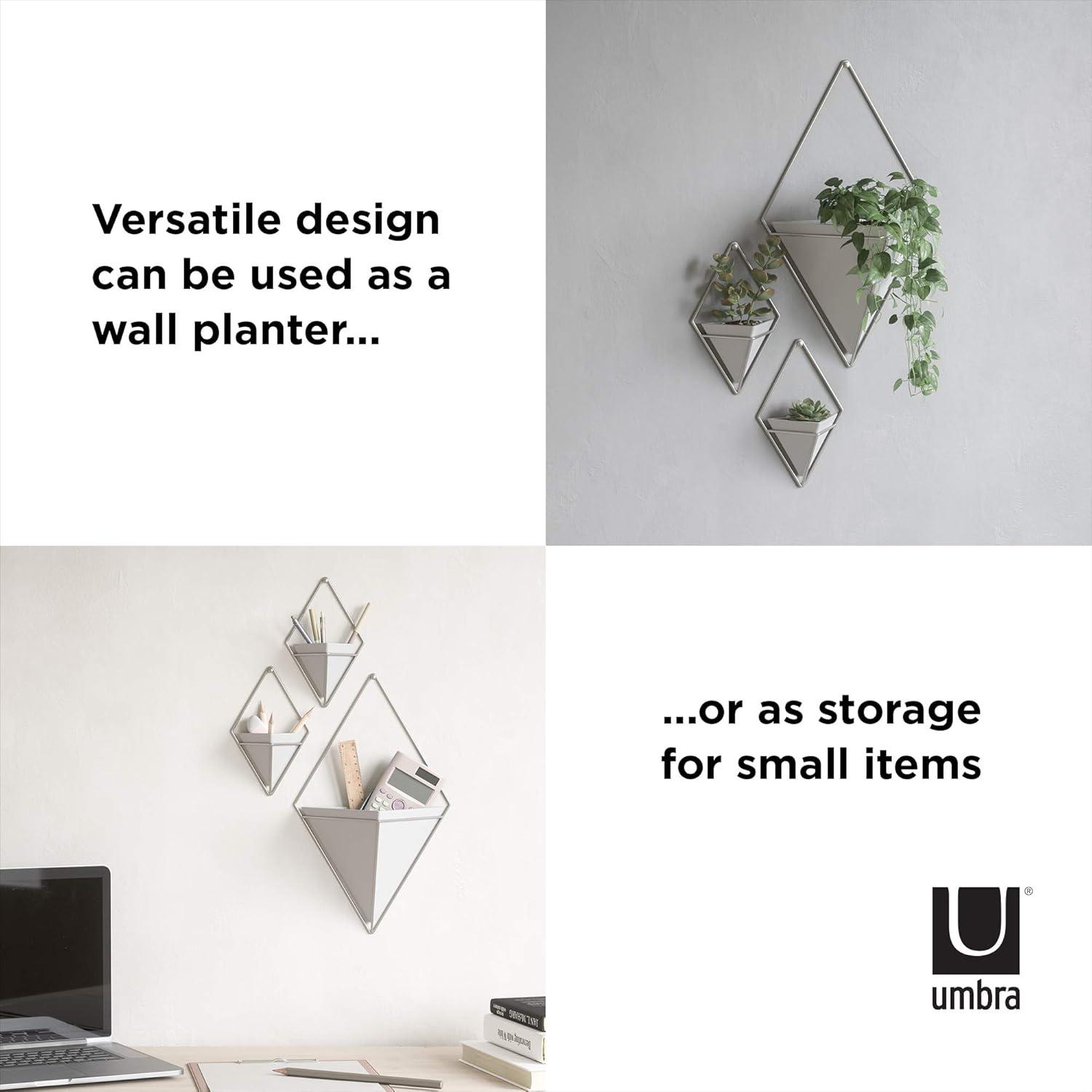 Umbra Trigg Ceramic Hanging Planter Wall Décor Set of 2 White Nickel
