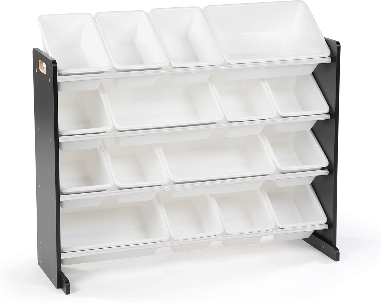 Humble Crew Jayden Supersized Toy Storage Organizer with 16 Plastic Storage Bins, Black/White