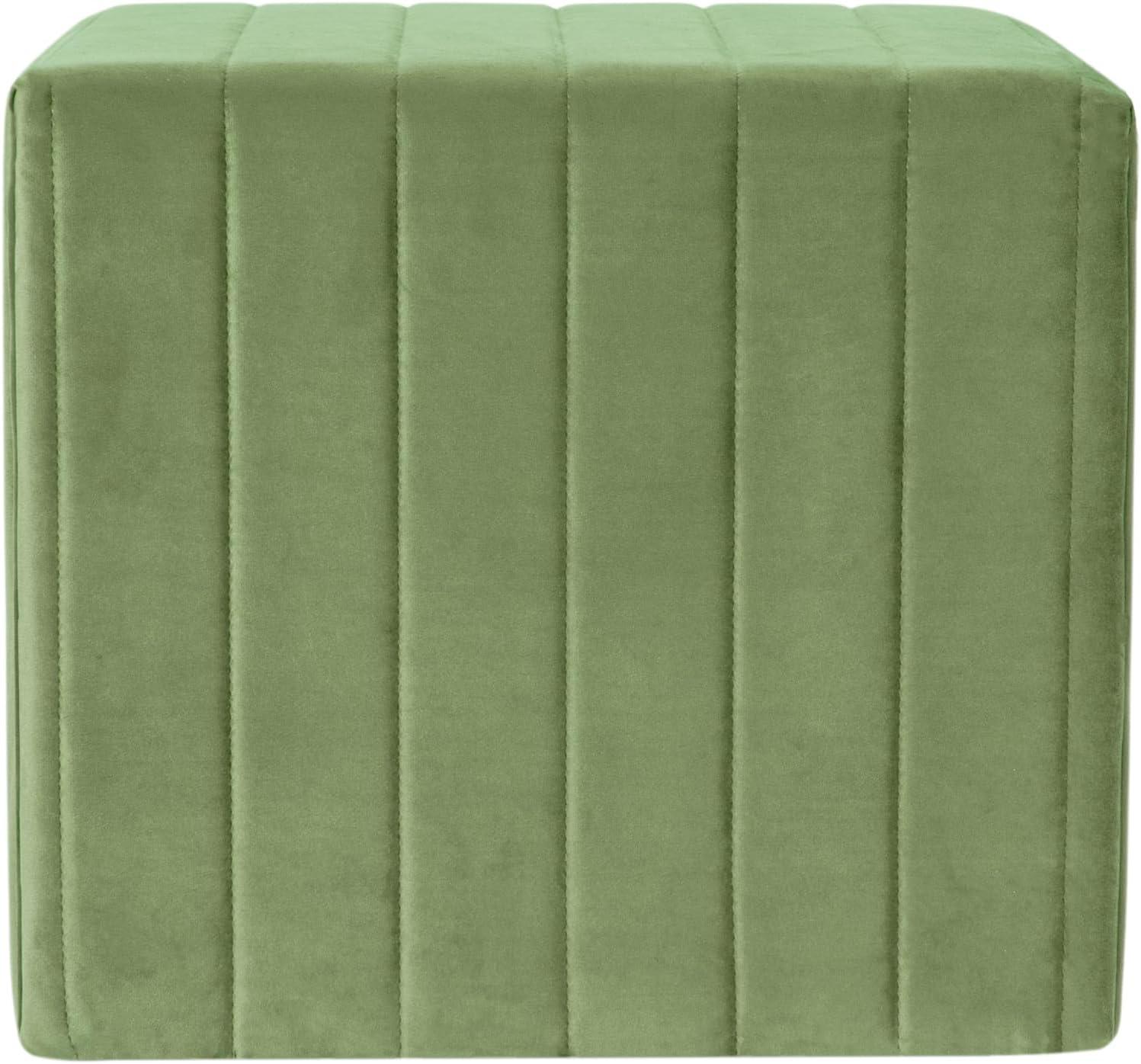 HomePop Modern Channel Ottoman Green Velvet: Luxury Glam Style, Plywood & MDF, No Assembly Required