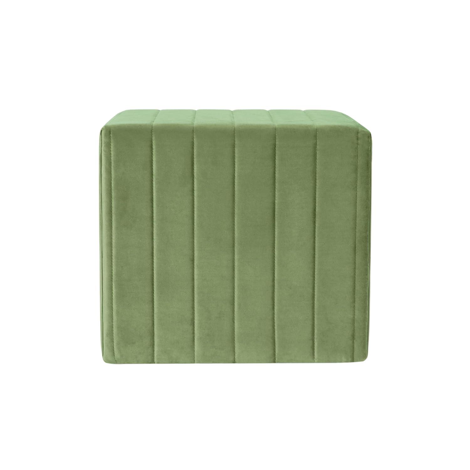 HomePop Modern Channel Ottoman Green Velvet: Luxury Glam Style, Plywood & MDF, No Assembly Required