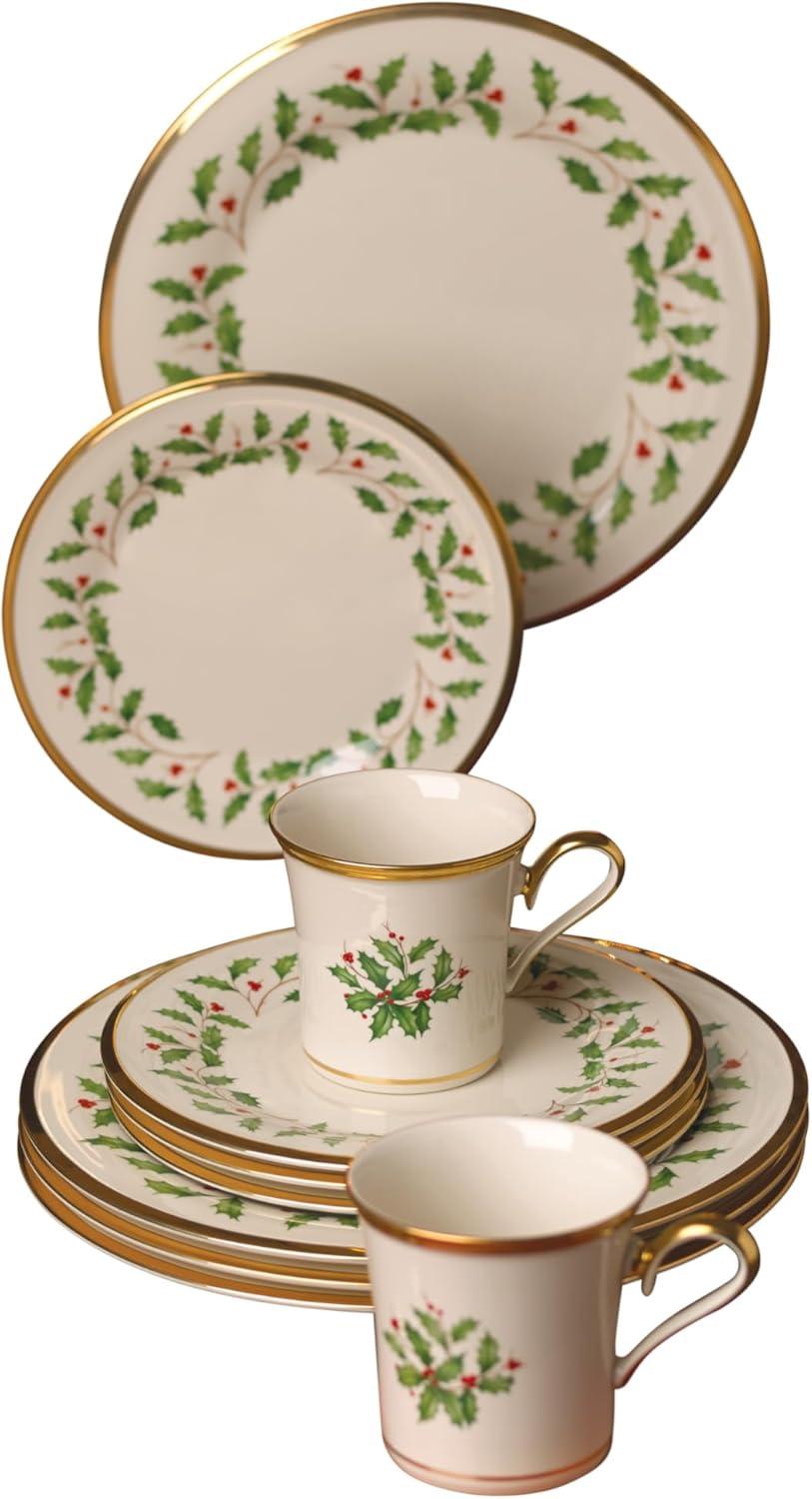 Lenox Holiday 12-Piece Holly & Berry Plate & Mug Set, Porcelain, Service for 4