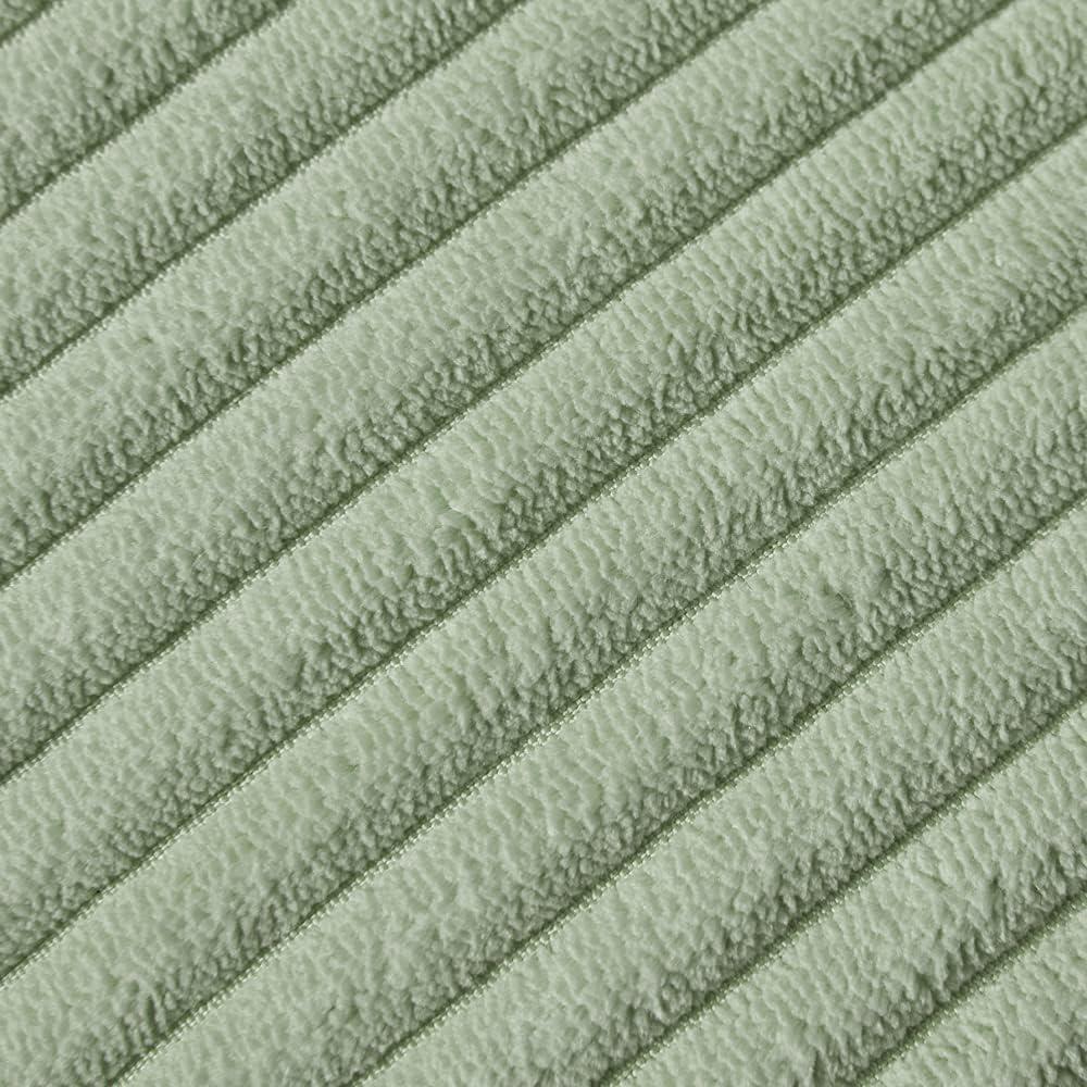 Sage Green Corduroy Lumbar Pillow Covers with Stripes - Set of 2