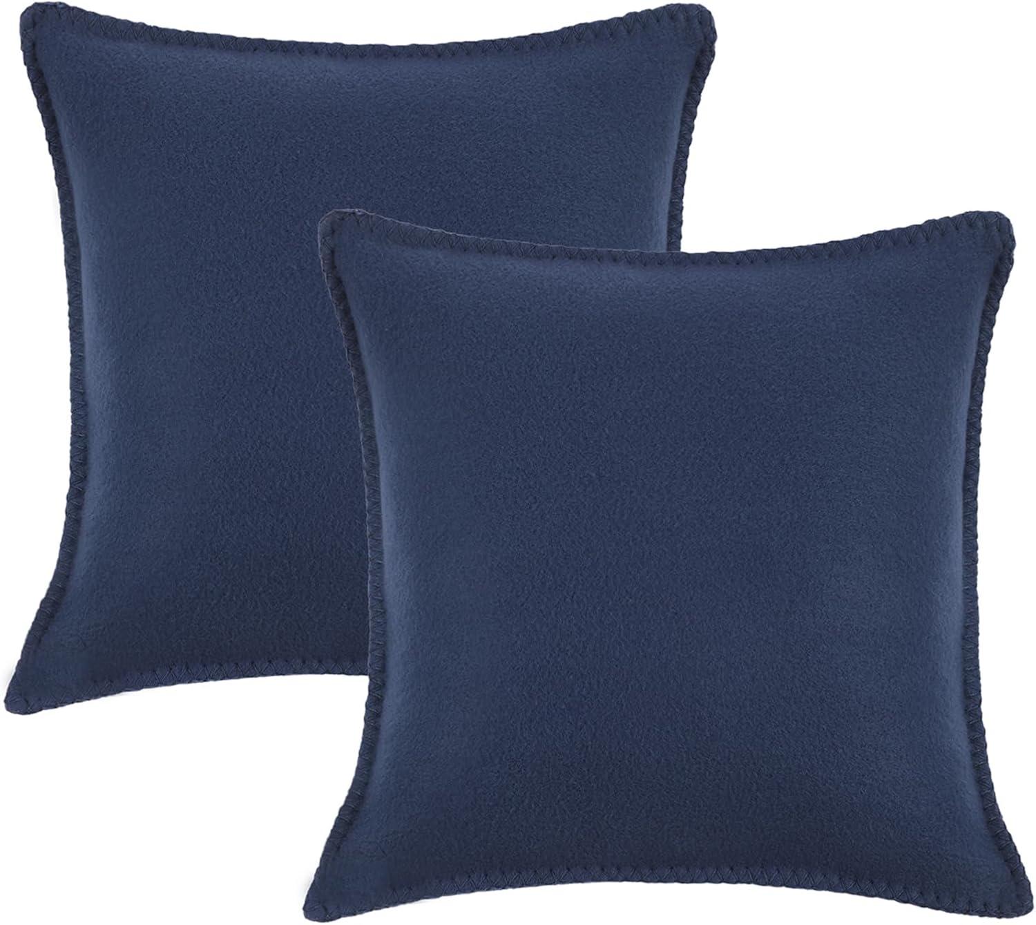 Navy Blue 18"x18" Textured Polyester Euro Throw Pillow Covers