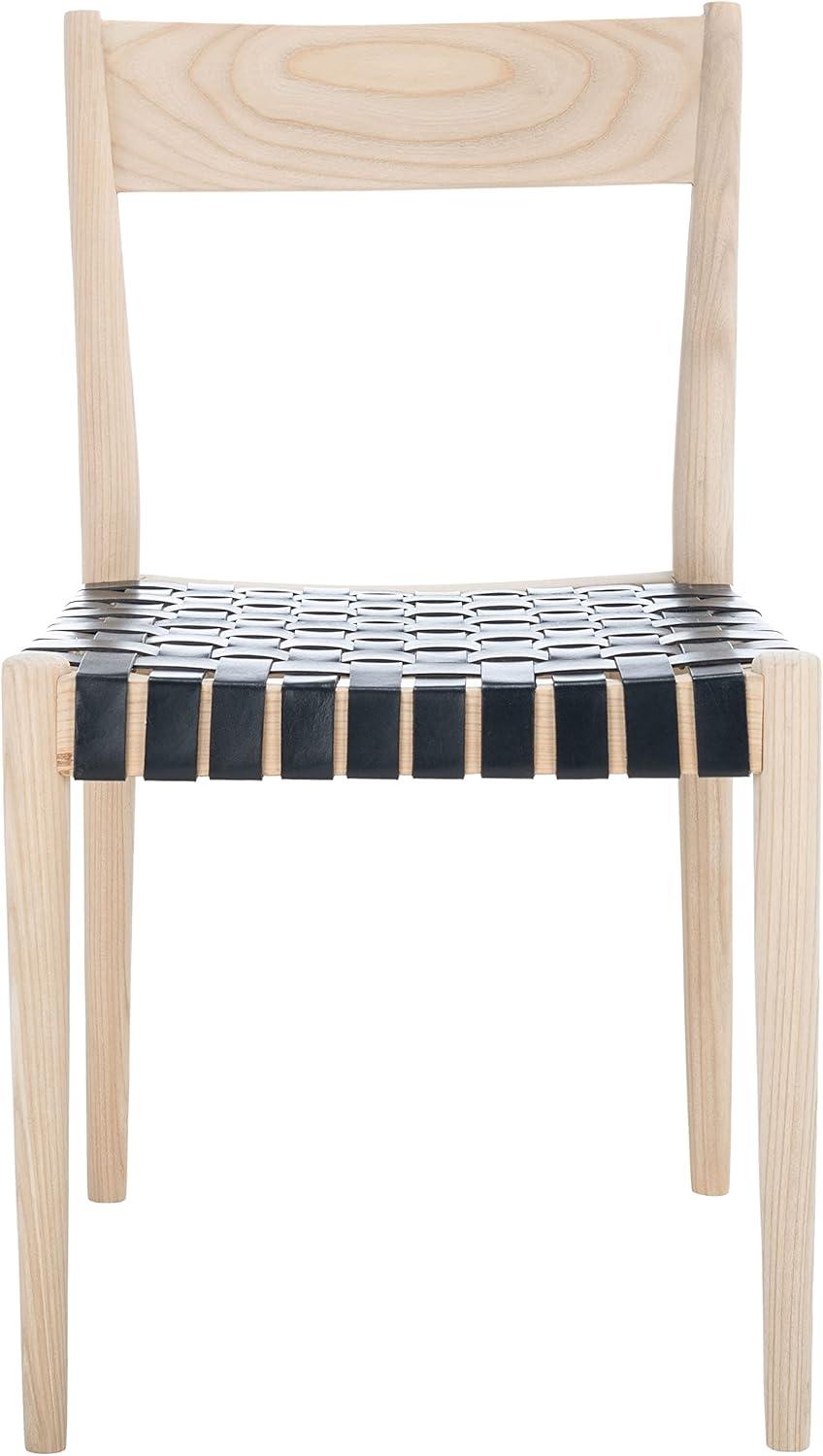 Eluned Leather Dining Chair (Set Of 2) - Black/Natural - Safavieh