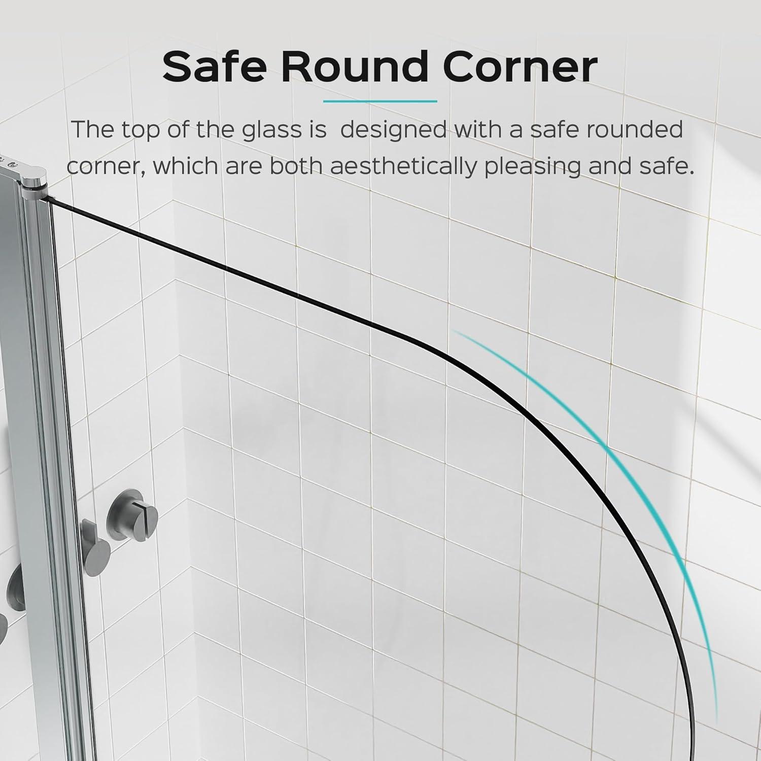 43"W x 58"H Frameless Folding Pivot Bathtub Door with 6mm Thick Clear Tempered Glass Door