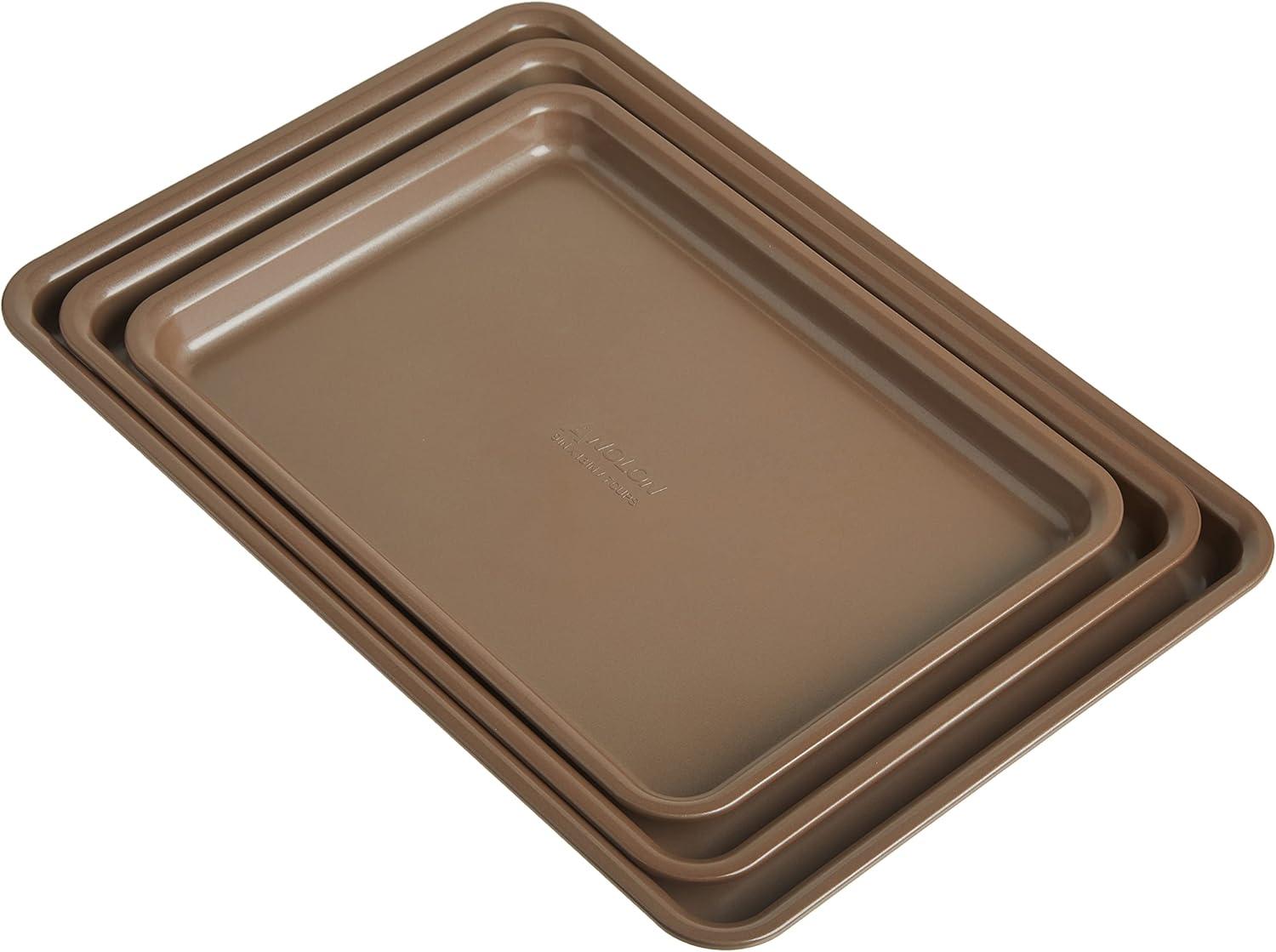 Anolon Nonstick Bakeware 3-Piece Cookie Pan Set, Bronze