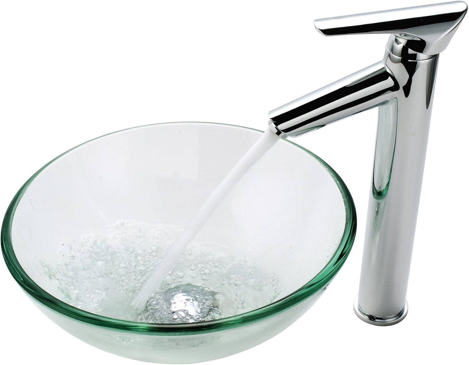 Kraus 14 Inch Clear Glass Vessel Sink in Clear with Pop-Up Drain