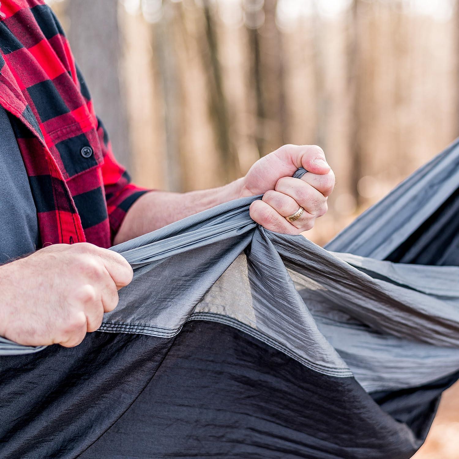 ELK Single Person Hammock with Tree Straps - Lightweight Parachute Nylon for Outdoor Adventures (Black/Gray)