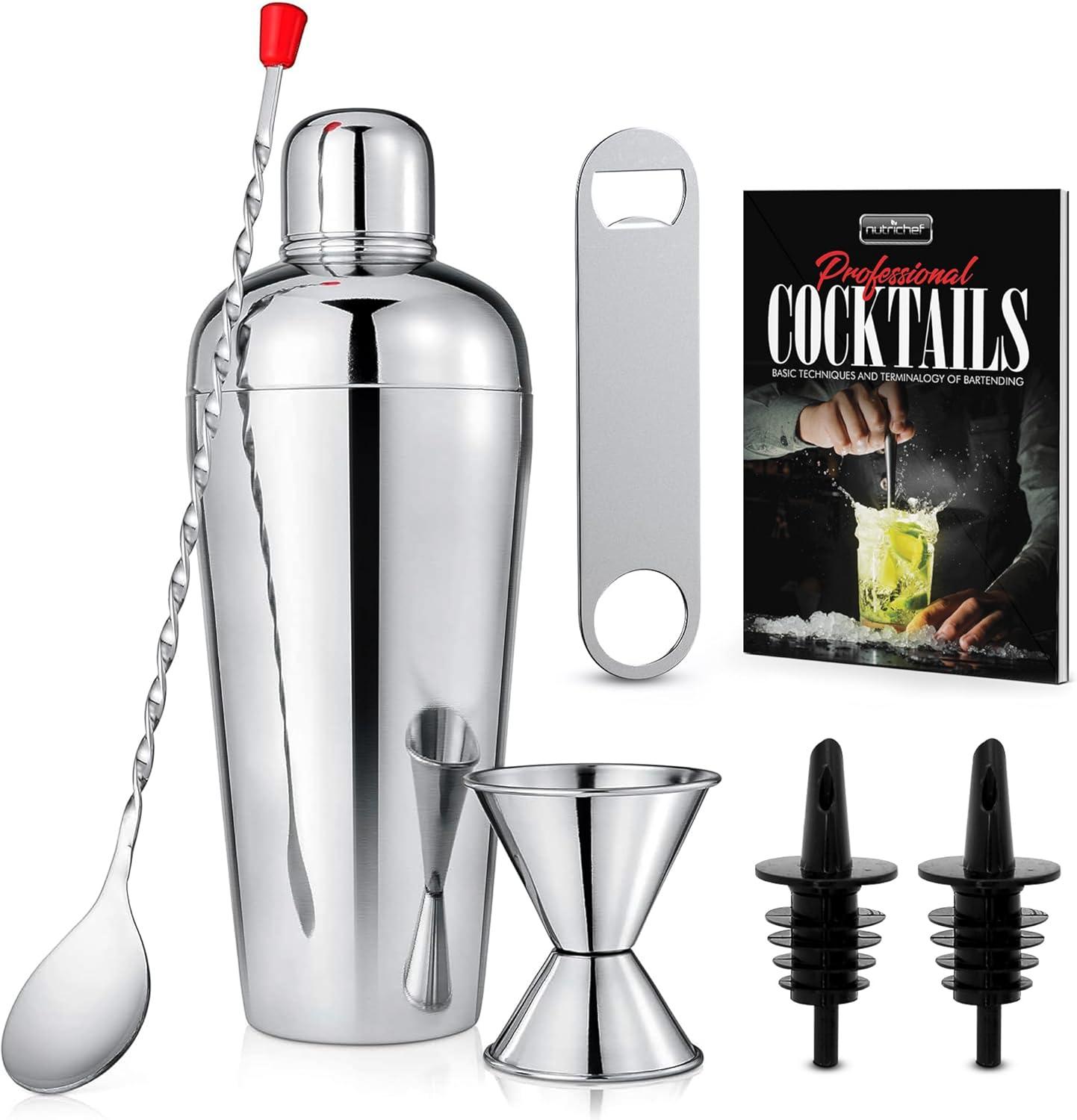 NutriChef 7-Piece Stainless Steel Bartender Set with Jigger and Muddler