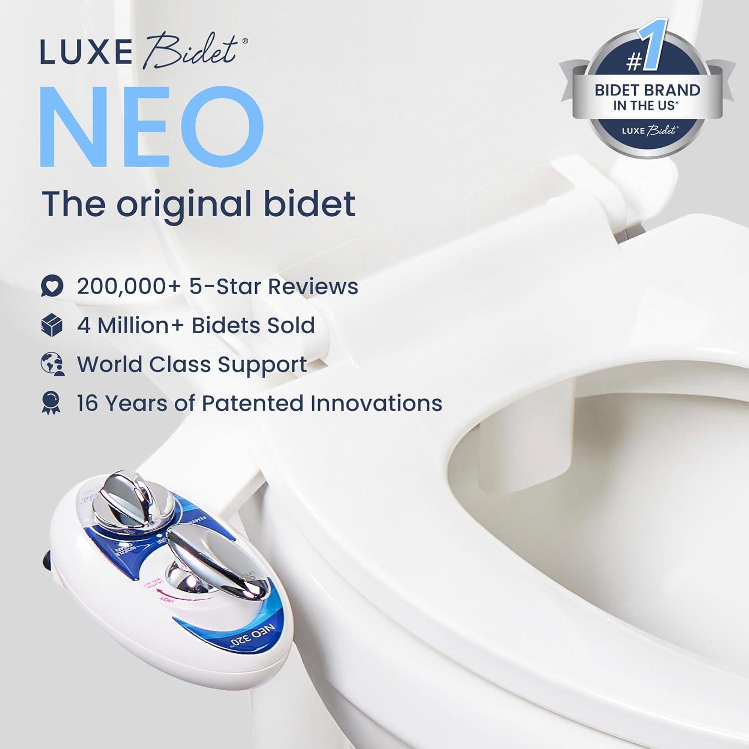 LUXE Bidet Neo 320 Luxury Warm Water Dual-Nozzle Self-Cleaning Non-Electric Bidet Attachment, blue