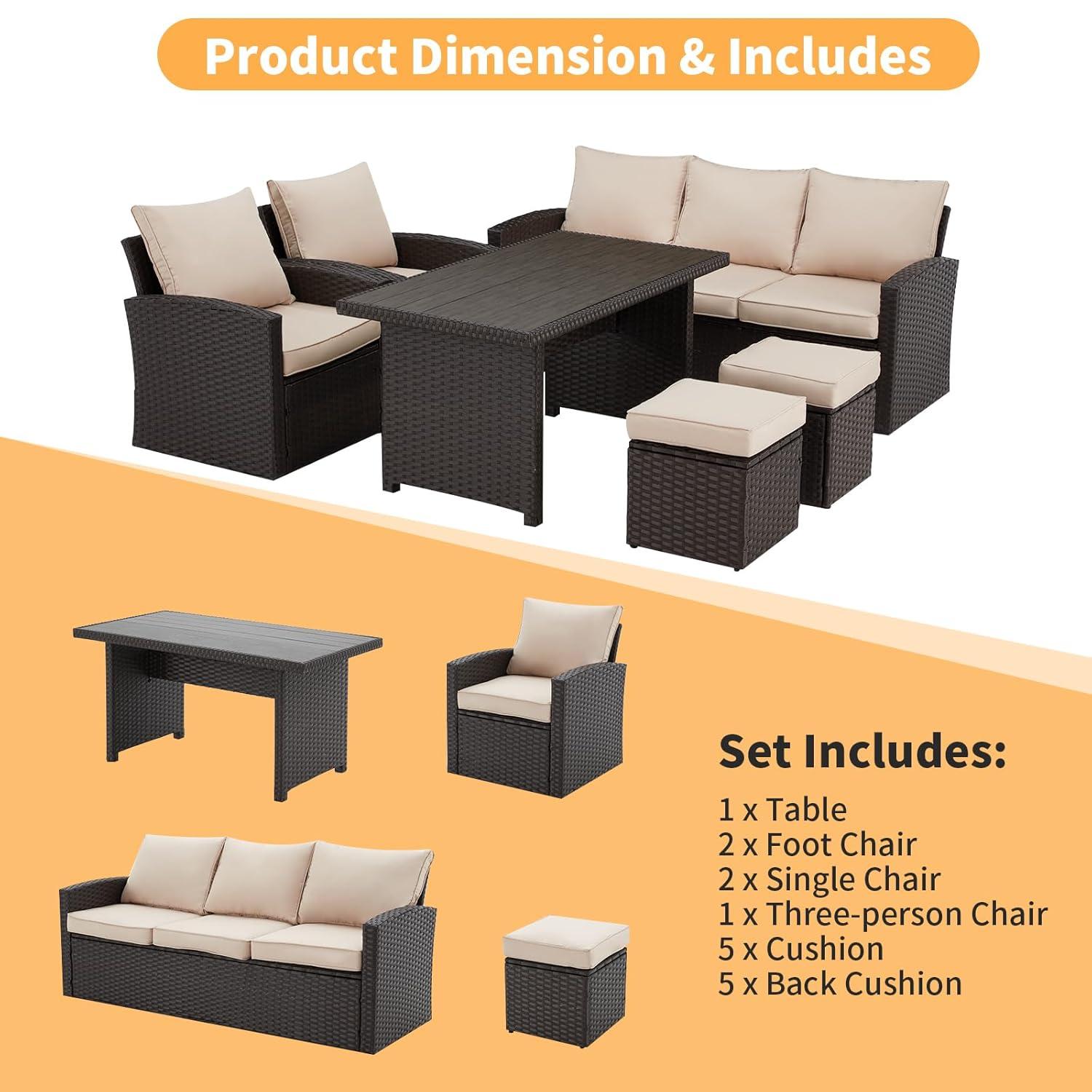 Vicluke 6 Pieces Patio Furniture Sets Clearance, Conversation Set All Weather Wicker Rattan Couch Beige