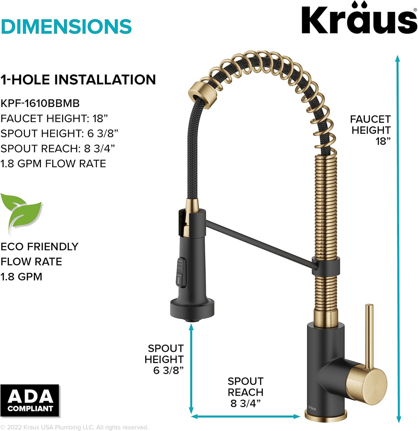 KRAUS Bolden Commercial Style 2-Function Single Handle Pull Down Kitchen Faucet