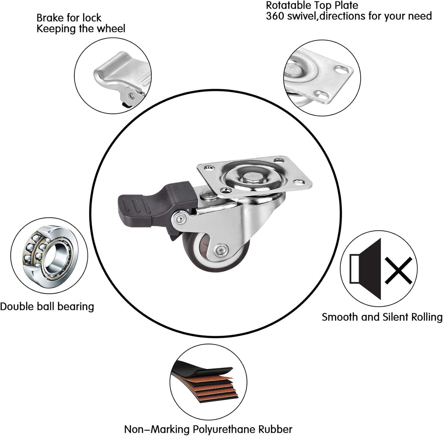 4 Pack Low Profile Casters Wheels Soft Rubber Swivel Caster with 360 Degree Top Plate 100 lbs