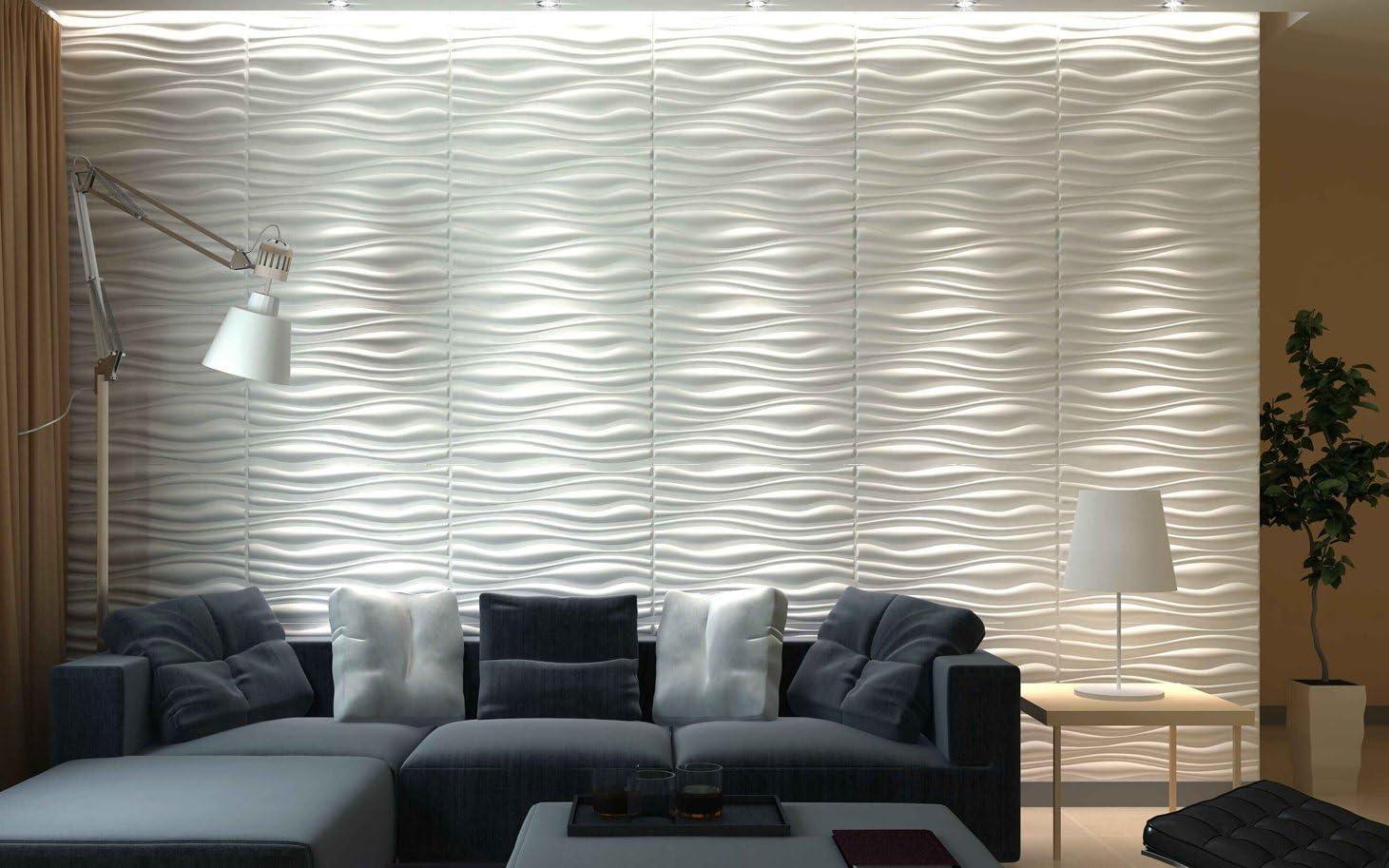 Art3d PVC Wave Board Textured 3D Wall Panels, Black, 19.7" x 19.7" (12 Pack)