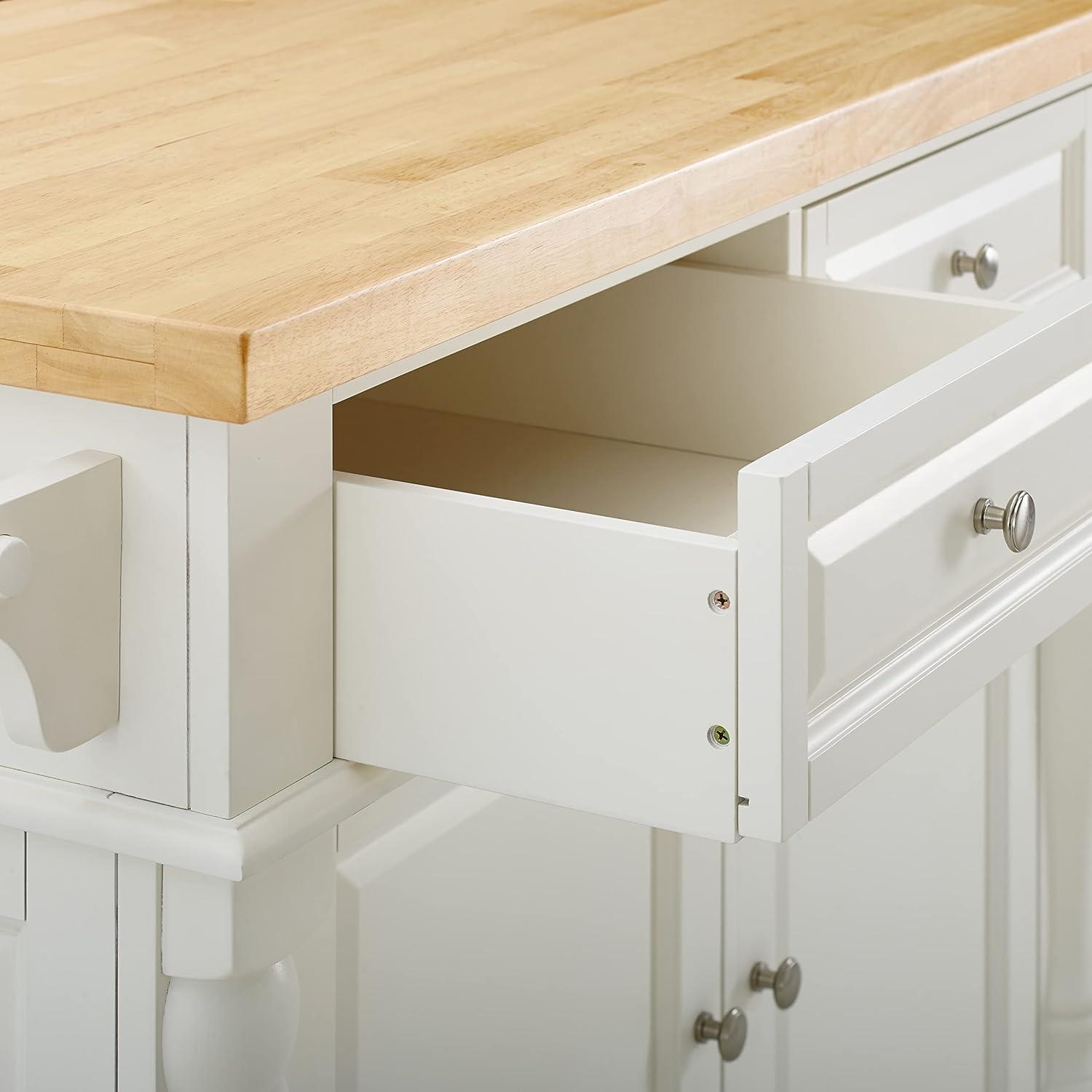 Crosley Butcher Block Top Kitchen Island - White: Hardwood Frame, Towel Bar, 4 Shelves, 2 Drawers