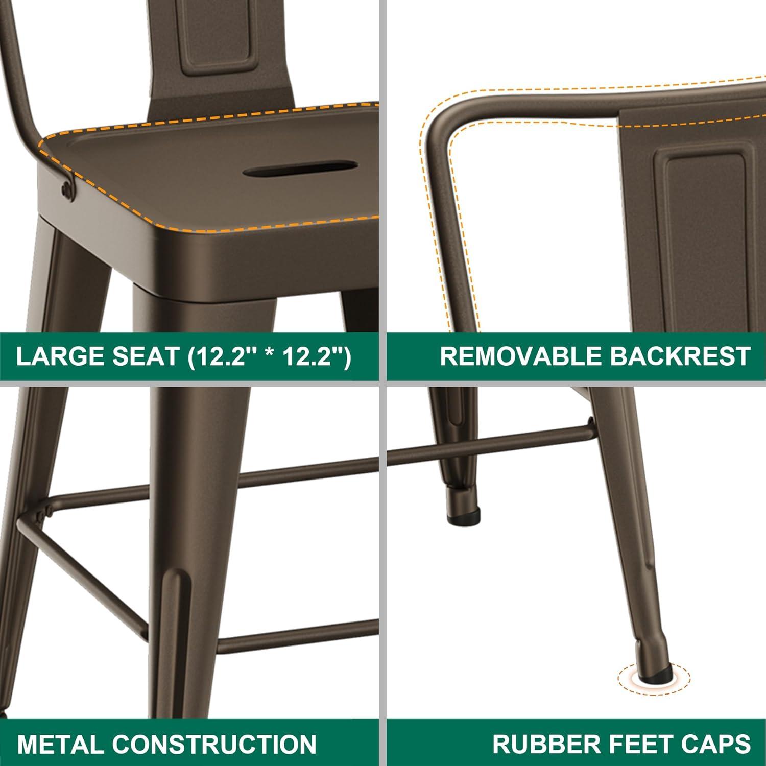 WENTMENT Bar Stools Set of 4 Counter Height Bar Stools Metal Barstools with Removable Back 30" Kitchen Bar Stools with Wooden Seat, Rusty